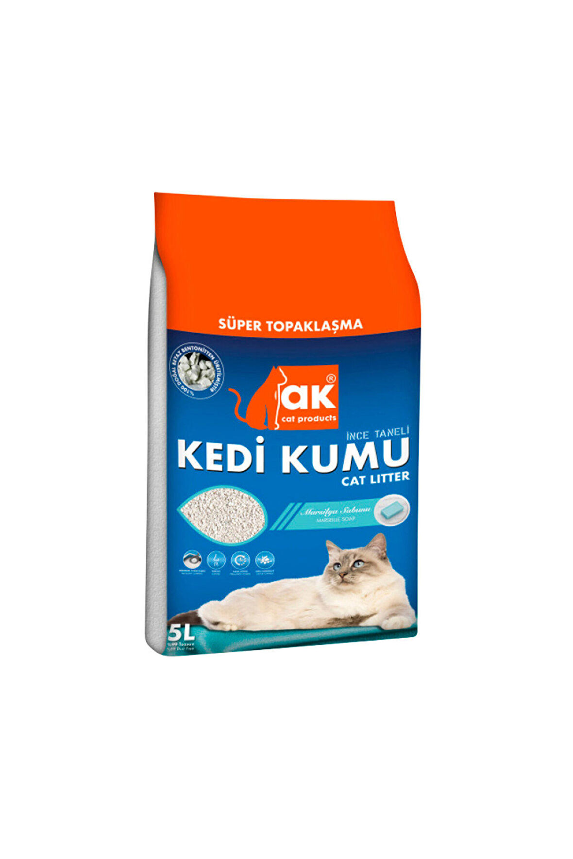 Akkum Marsilya Sabun Kokulu Topaklaşan İnce Taneli Kedi Kumu 5 L