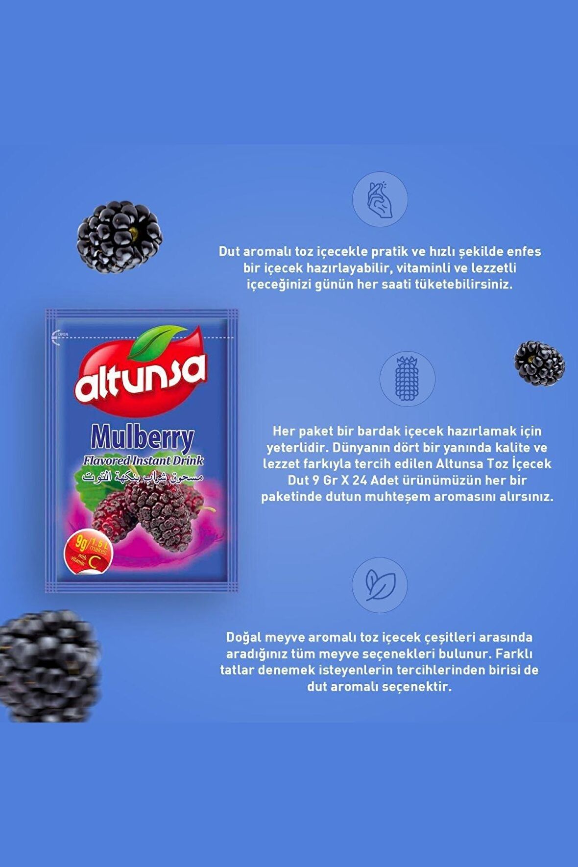 Altunsa Dut Aromalı Soğuk Toz Içecek 9 gr X 24 Adet