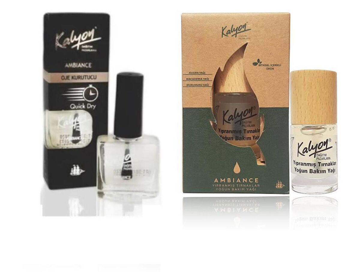 Kalyon Oje Kurutucu Fırçalı+Kalyon Bitkisel Yıpranmış Tırnaklar Yoğun Bakım Yağı 11 Ml