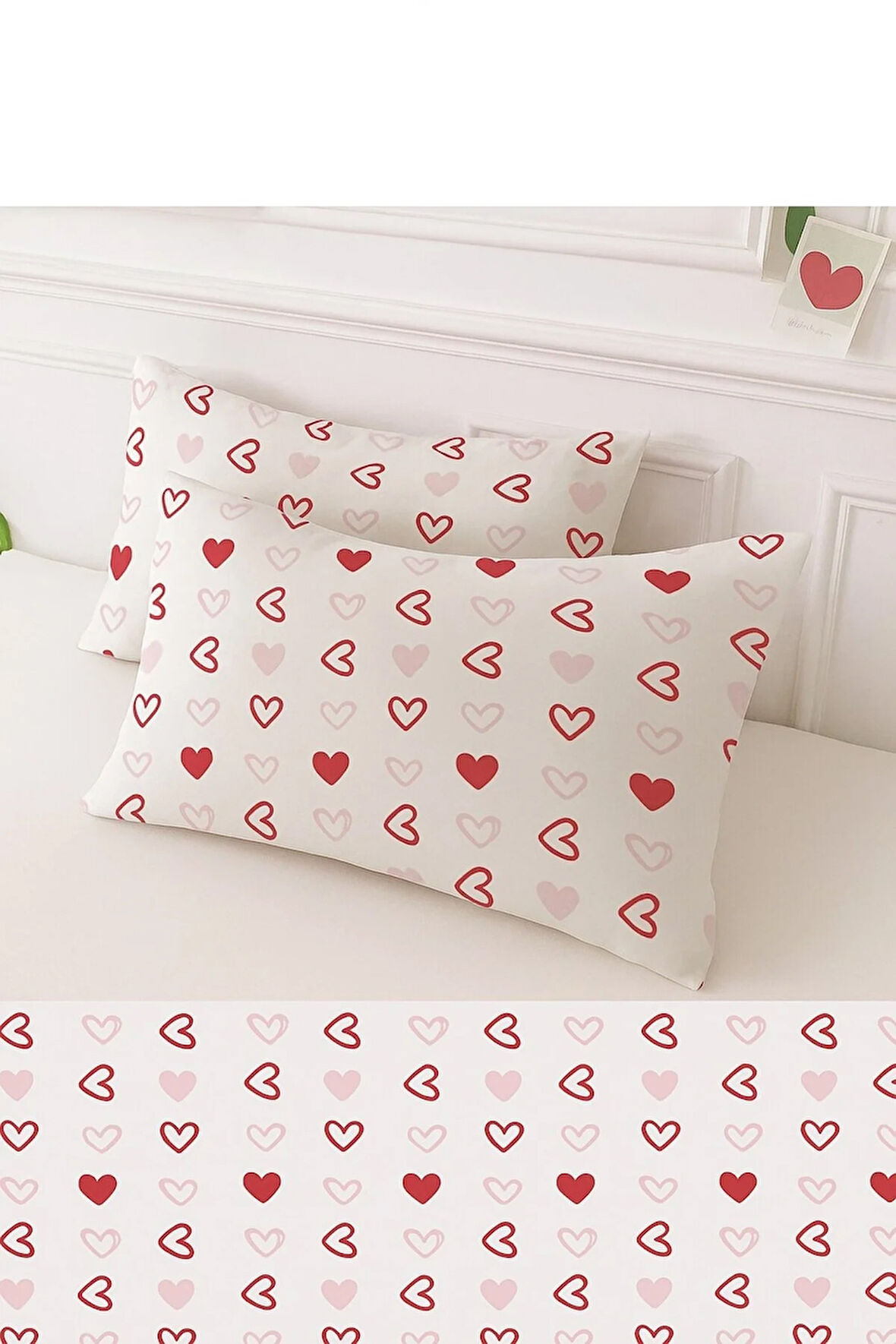 Desenli Pamuklu Kalpli Desen Yastık Kılıfı 2 Adet 50 x 70 cm