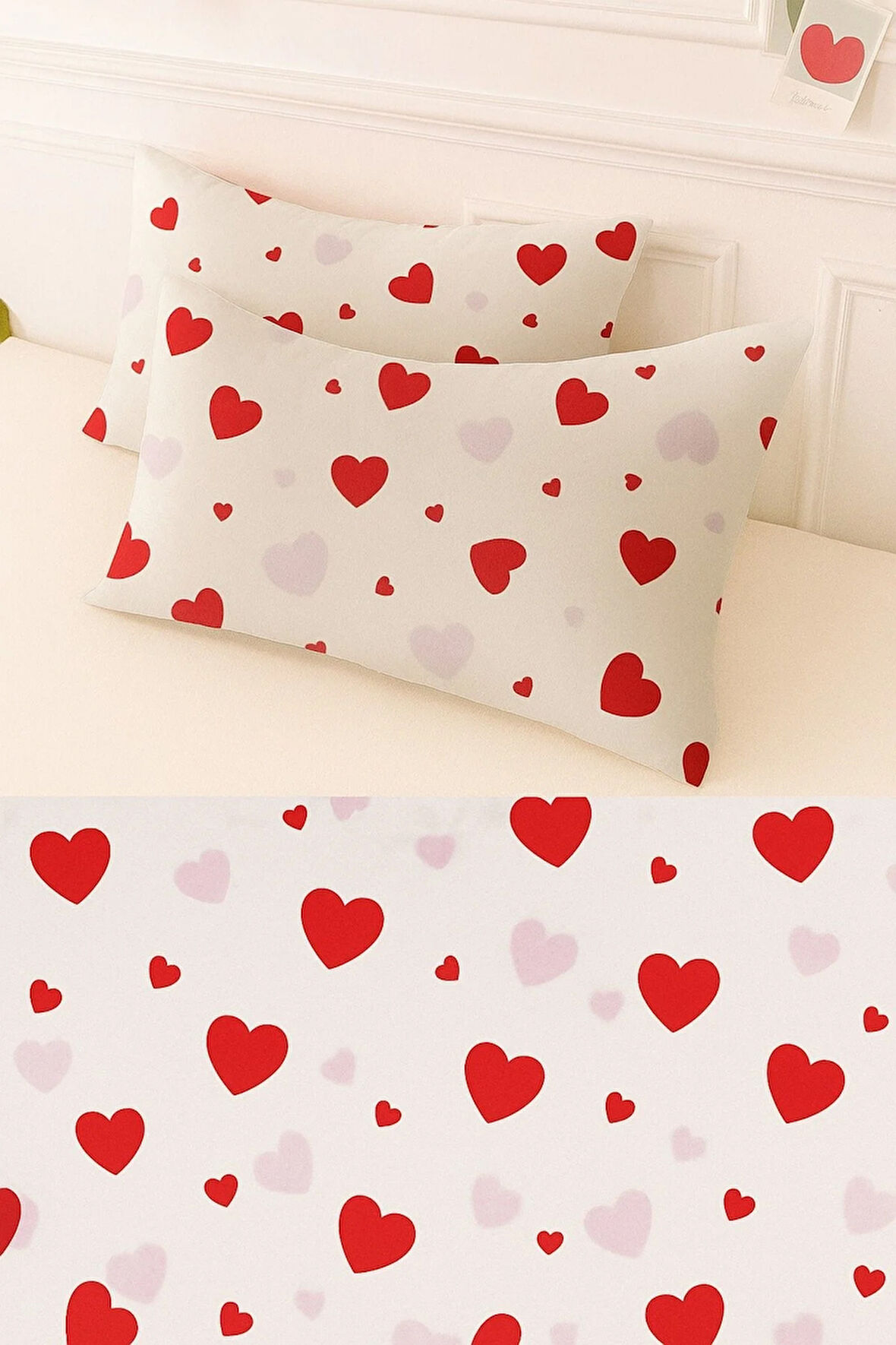 Desenli Pamuklu Kalpli Desen Yastık Kılıfı 2 Adet 50 x 70 cm