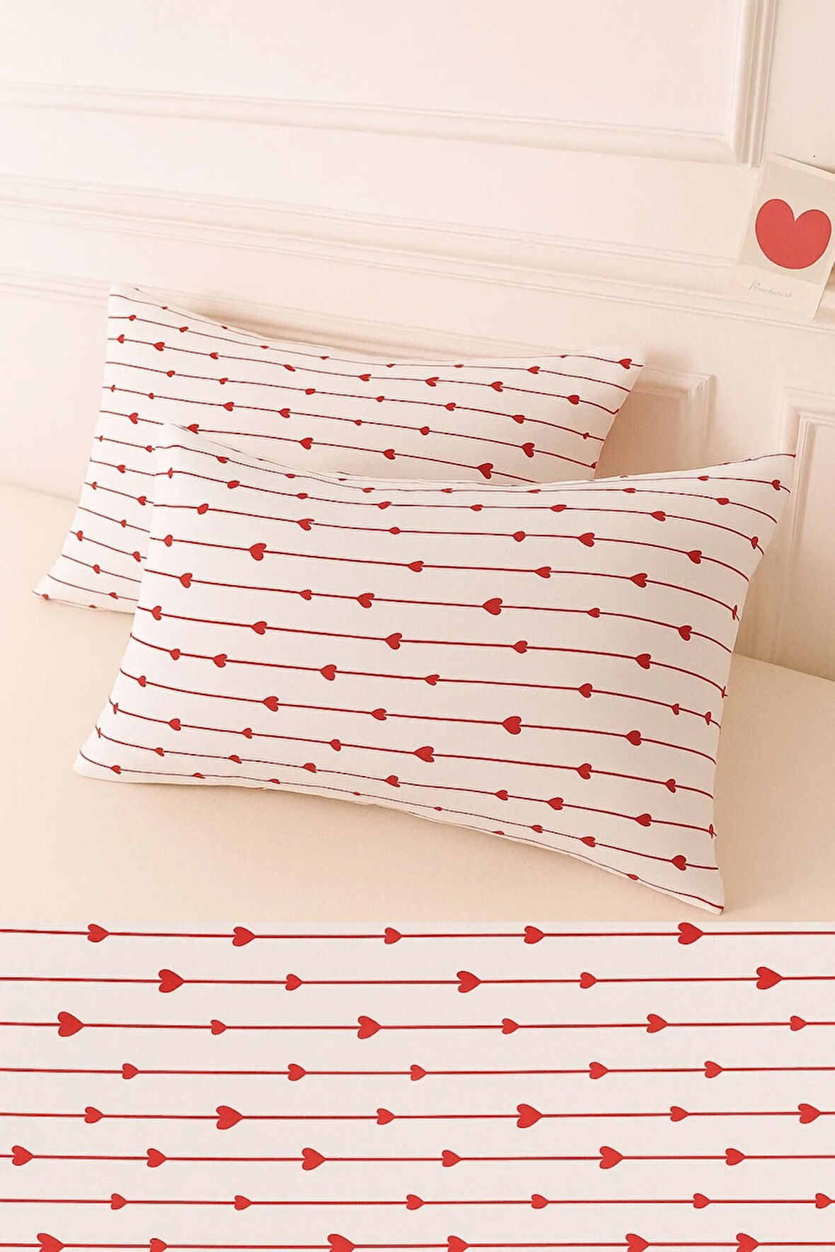 Desenli Pamuklu Kalpli Desen Yastık Kılıfı 2 Adet 50 x 70 cm