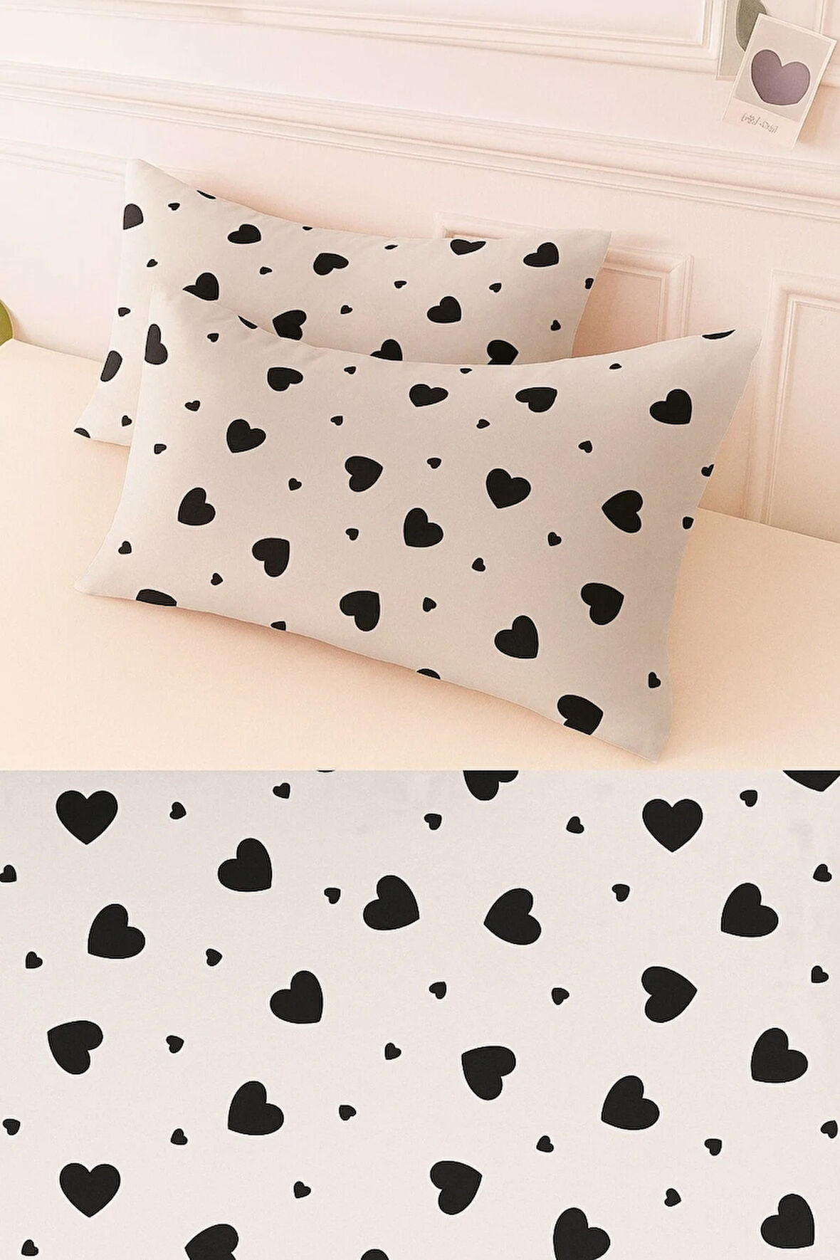 Desenli Pamuklu Kalpli Desen Yastık Kılıfı 2 Adet 50 x 70 cm