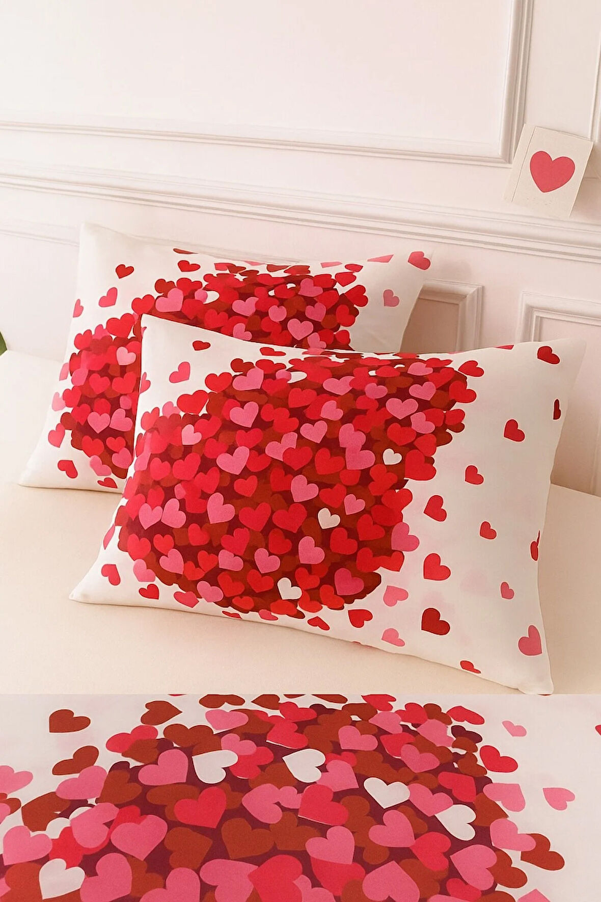 Desenli Pamuklu Kalpli Desen Yastık Kılıfı 2 Adet 50 x 70 cm