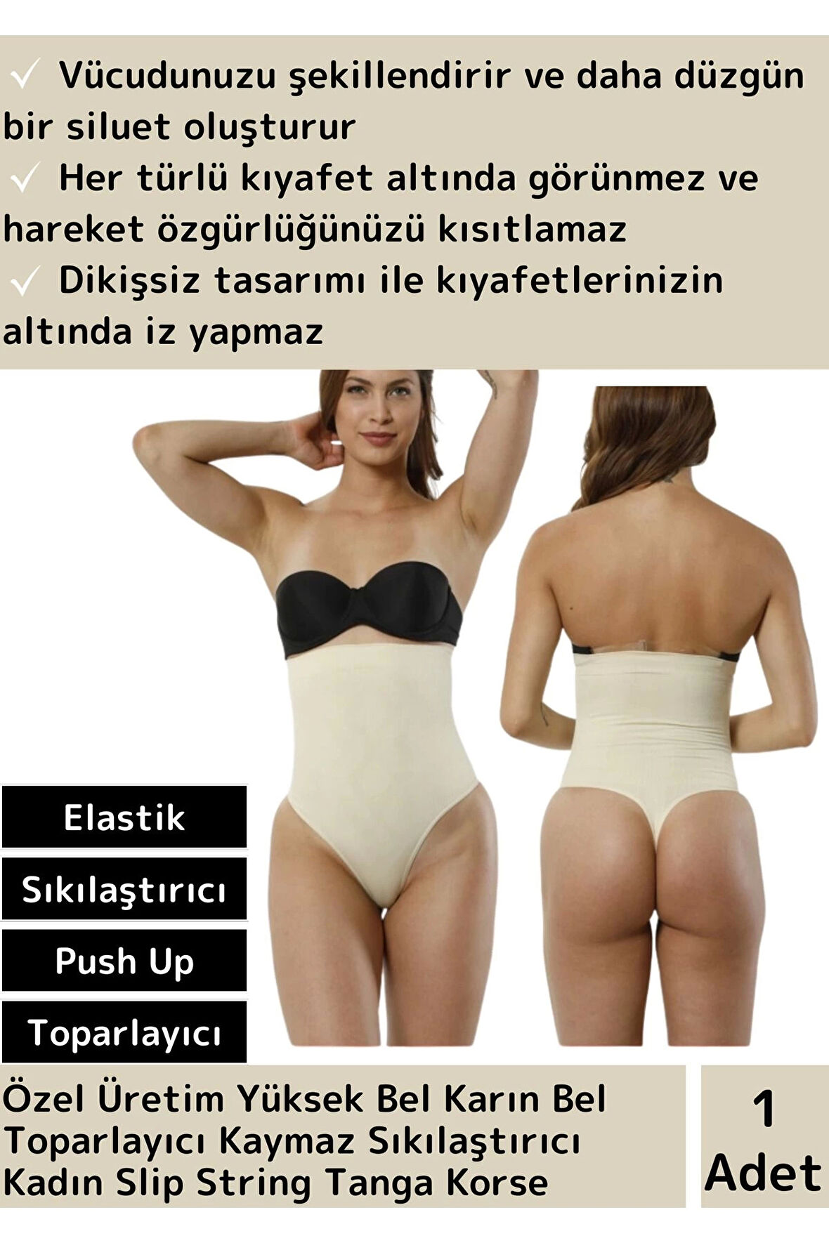 Premium Yüksek Bel Karın Toparlayıcı Kaymaz Sıkılaştırıcı Kadın Slip String Tanga Korse