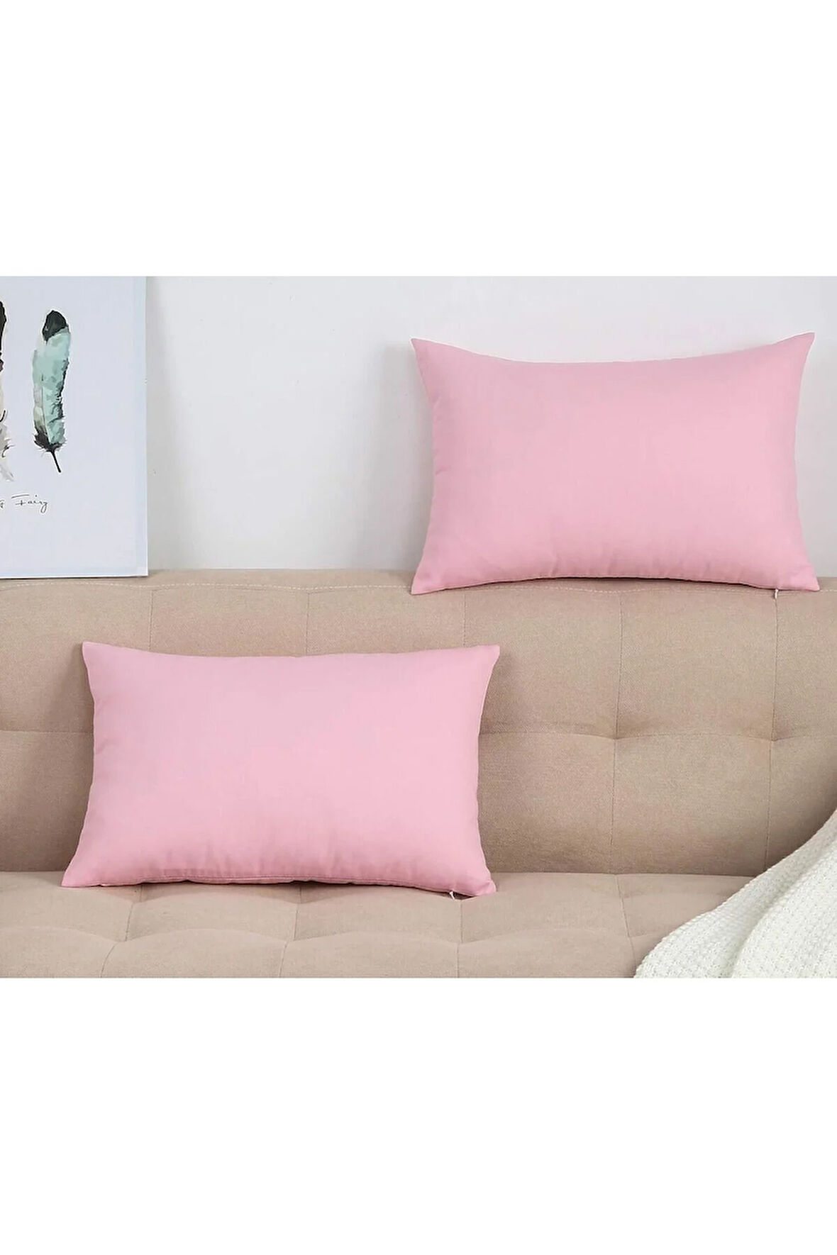 Düz Pamuklu 2'li Yastık Kılıfı 50x70 Pudra