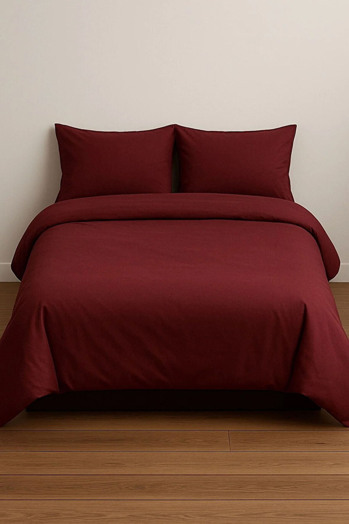 Çift Kişilik Düz Renk Bordo Nevresim + 2 Adet Yastık Kılıfı