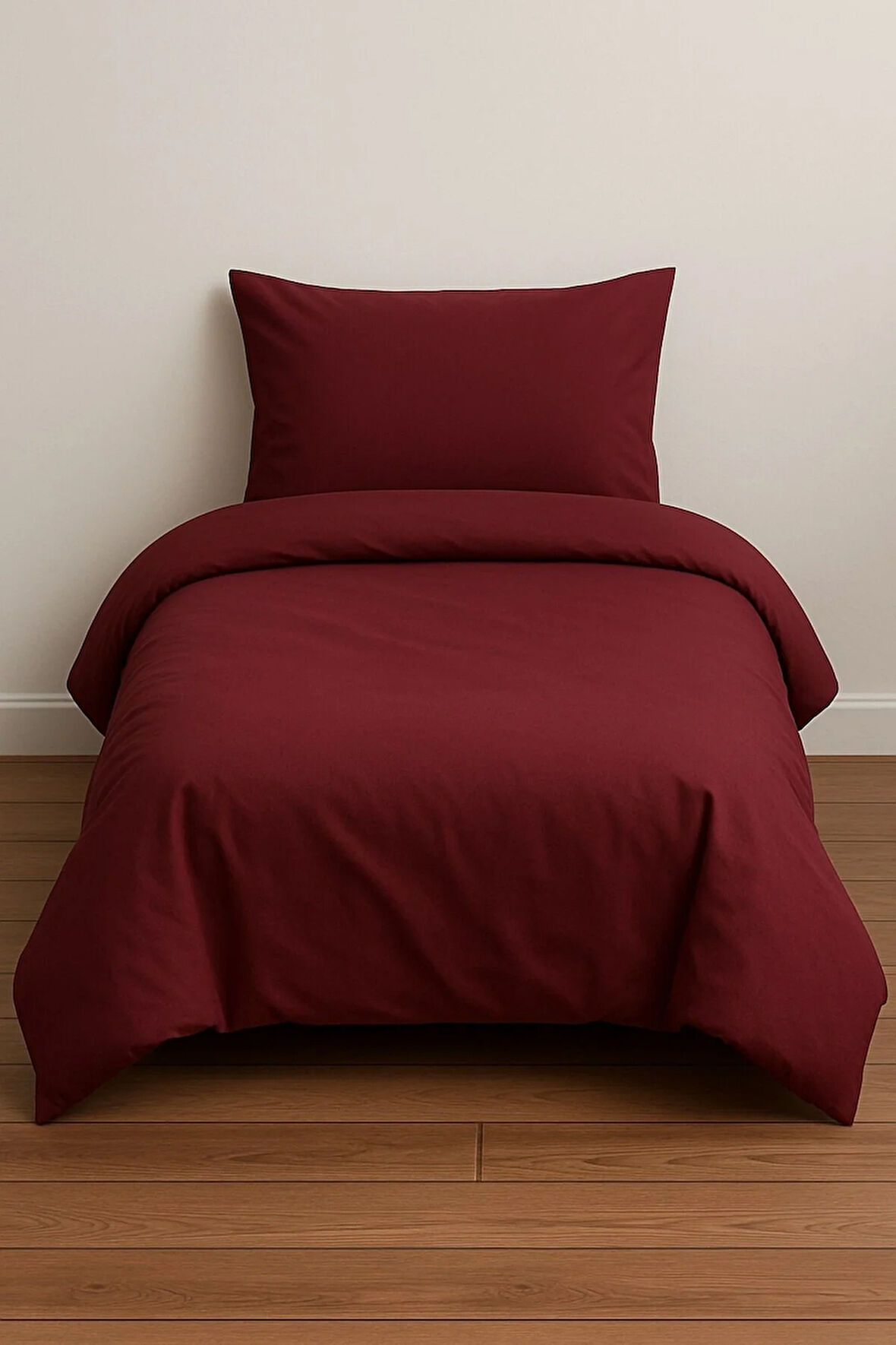 Tek Kişilik Düz Renk Bordo Nevresim + 1 Adet Yastık Kılıfı