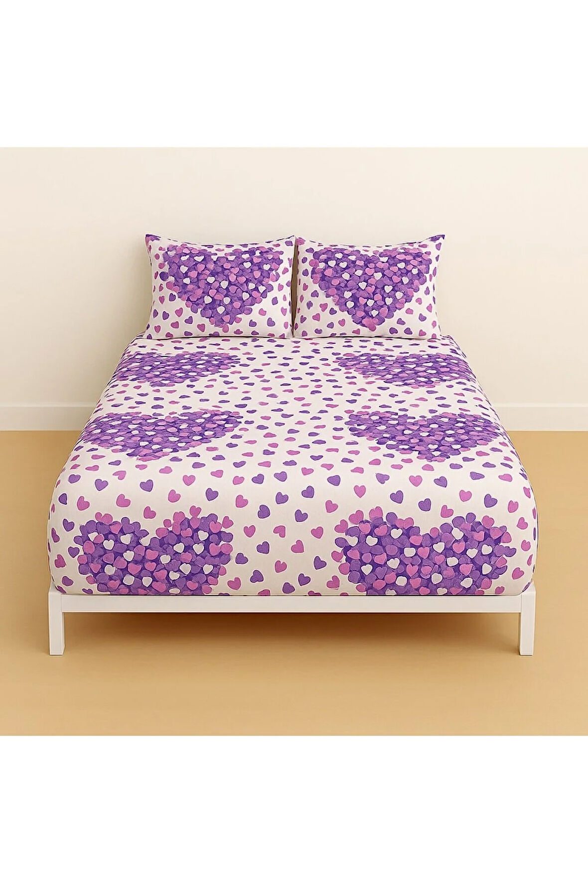 Desenli Kalpli Çift Kişilik 160 X 200 Lastikli Çarşaf ve 2 Adet Yastık Kılıfı