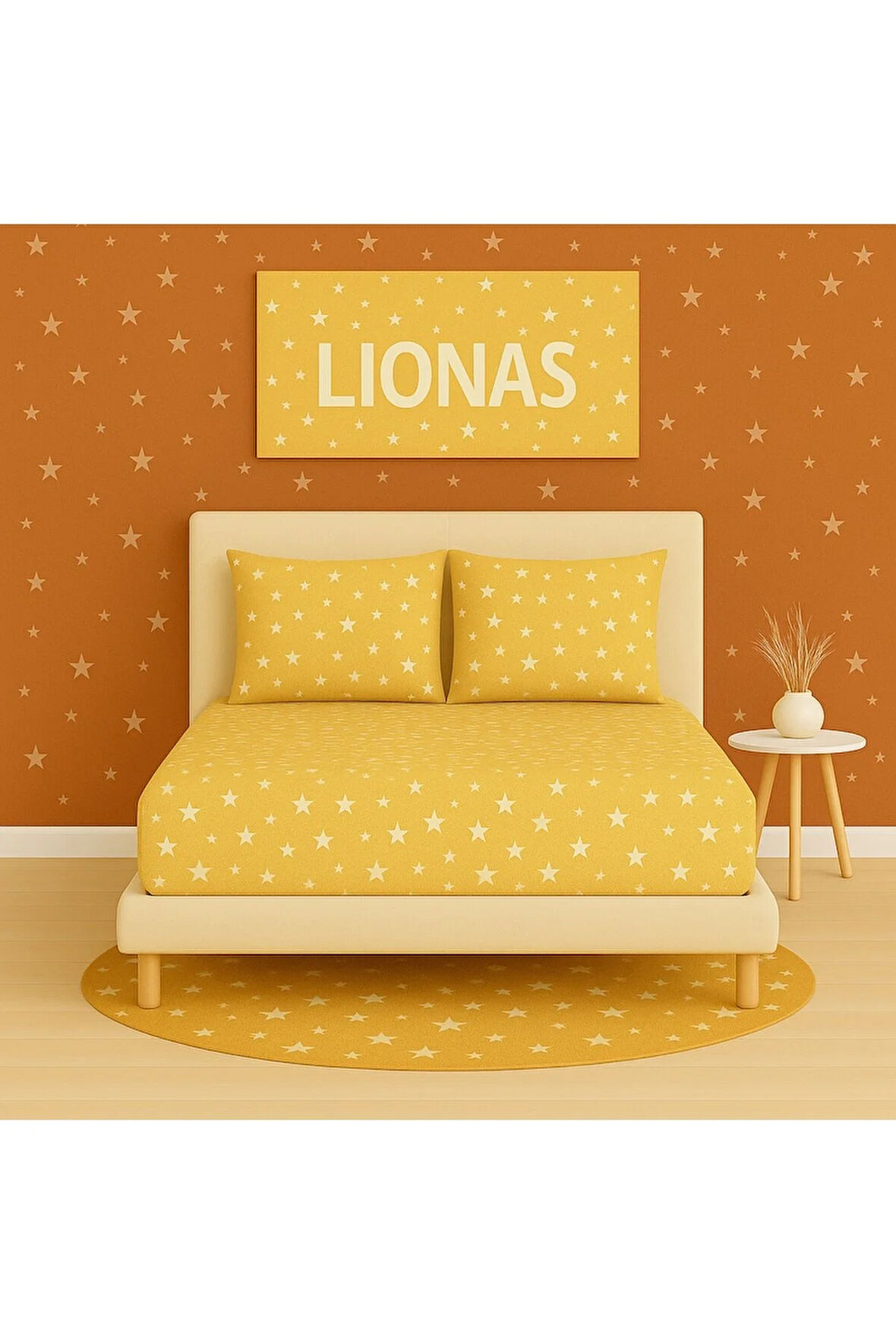 Desenli 140 x 200 cm Sütlü Yıldız Lastikli Çarşaf ve 2 Adet Yastık Kılıfı