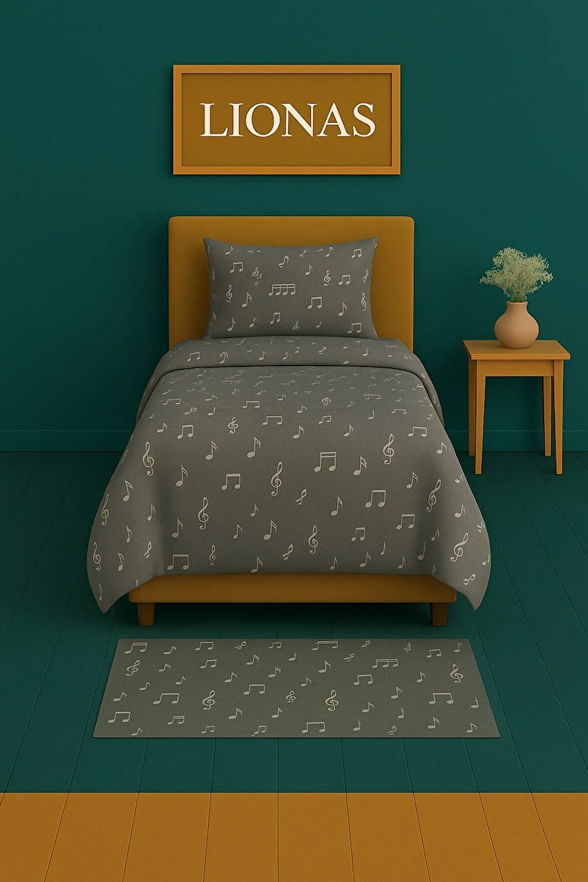 Tek Kişilik Desenli Nevresim + 1 Adet Kapaklı Yastık Kılıfı