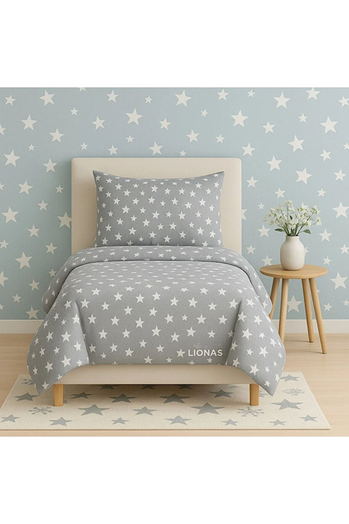 Tek Kişilik Desenli Nevresim + 1 Adet Kapaklı Yastık Kılıfı