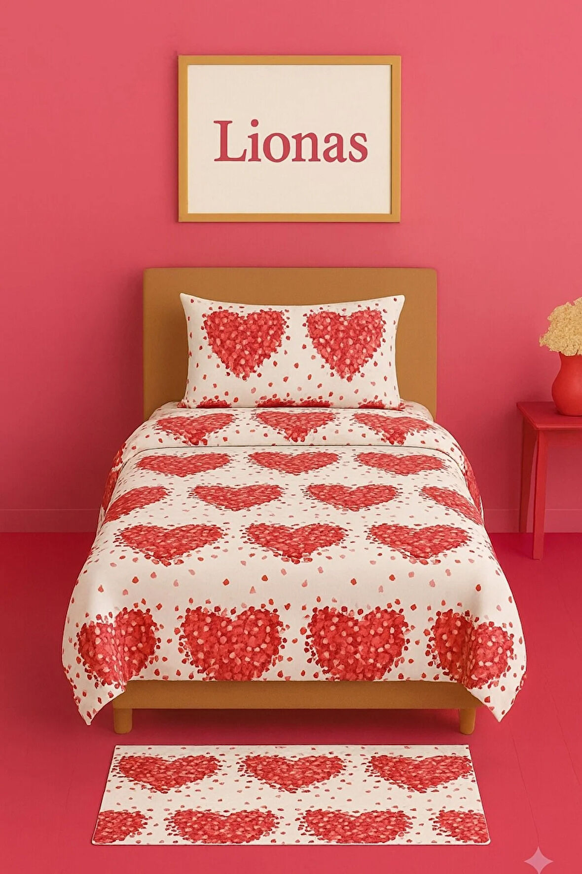 Tek Kişilik Desenli Nevresim + 1 Adet Kapaklı Yastık Kılıfı