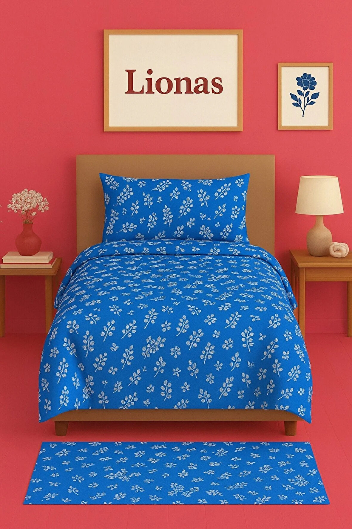 Tek Kişilik Desenli Nevresim + 1 Adet Kapaklı Yastık Kılıfı