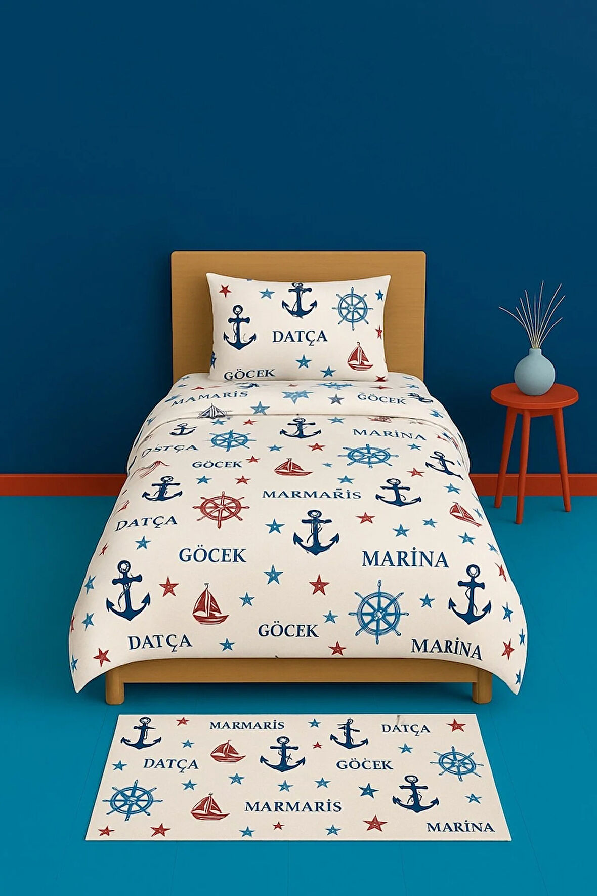 Tek Kişilik Desenli Nevresim + 1 Adet Kapaklı Yastık Kılıfı