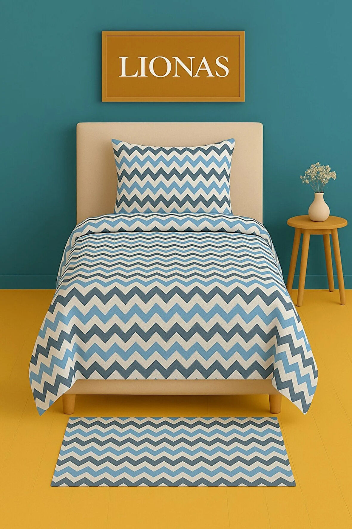 Tek Kişilik Desenli Nevresim + 1 Adet Kapaklı Yastık Kılıfı