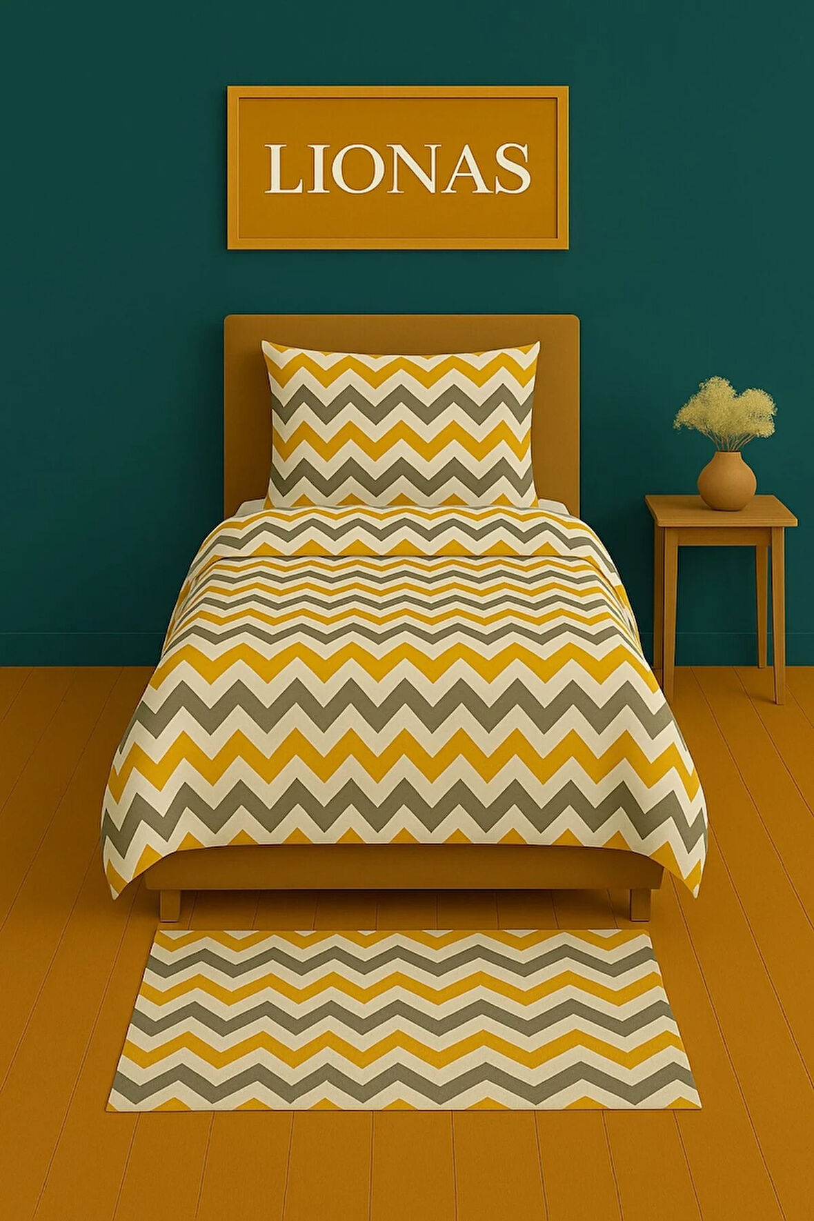 Tek Kişilik Desenli Nevresim + 1 Adet Kapaklı Yastık Kılıfı