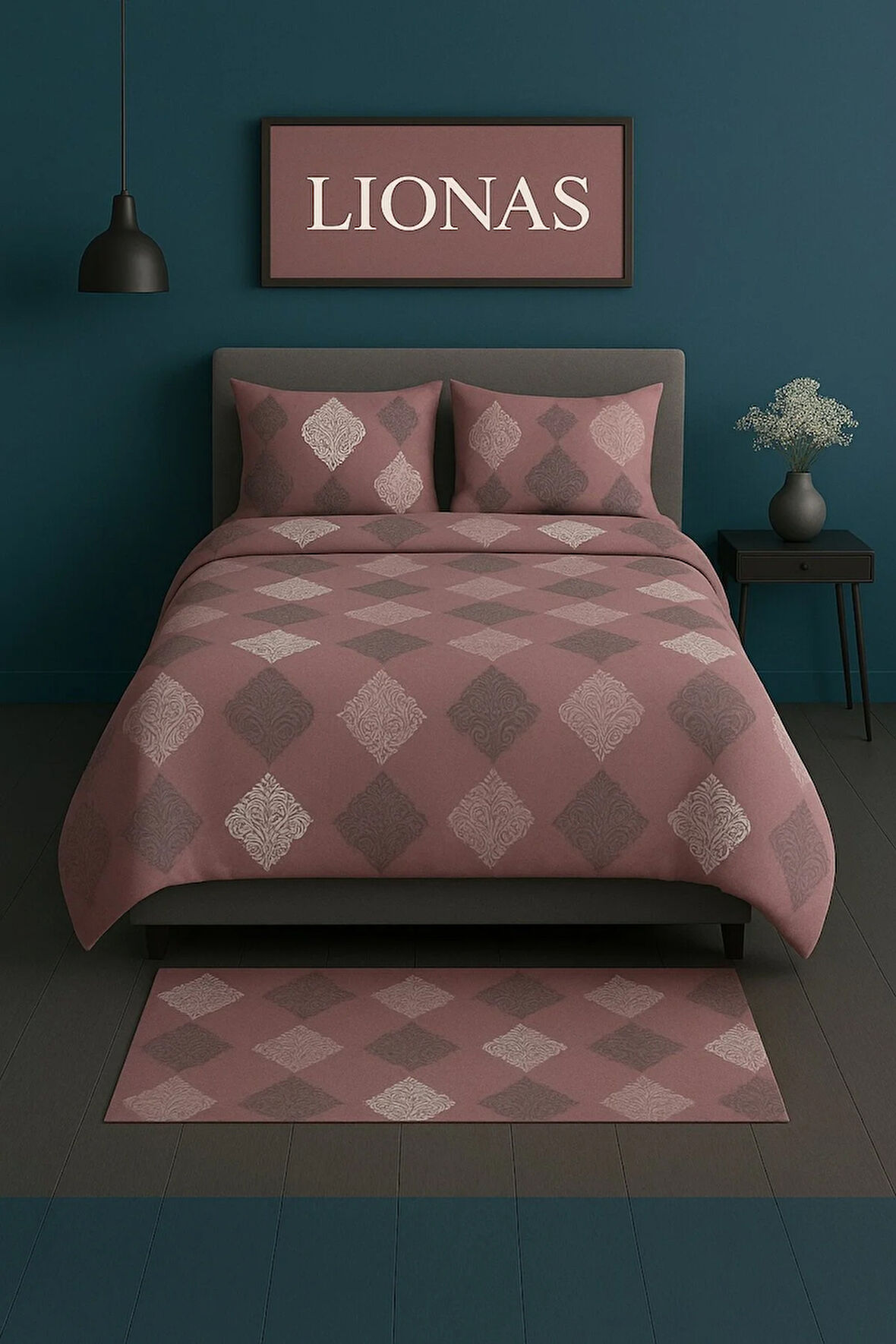 Çift Kişilik Desenli Nevresim + 2 Adet Kapaklı Yastık Kılıfı