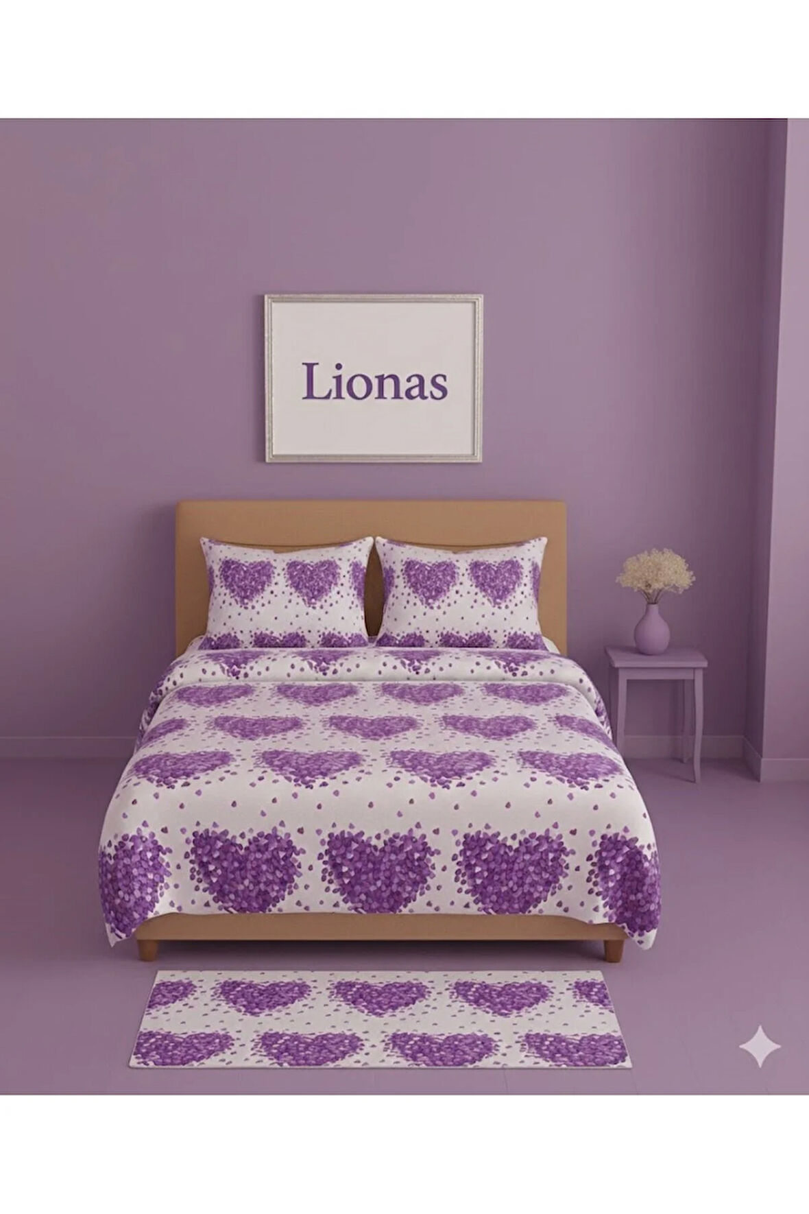 Çift Kişilik Desenli Nevresim + 2 Adet Kapaklı Yastık Kılıfı