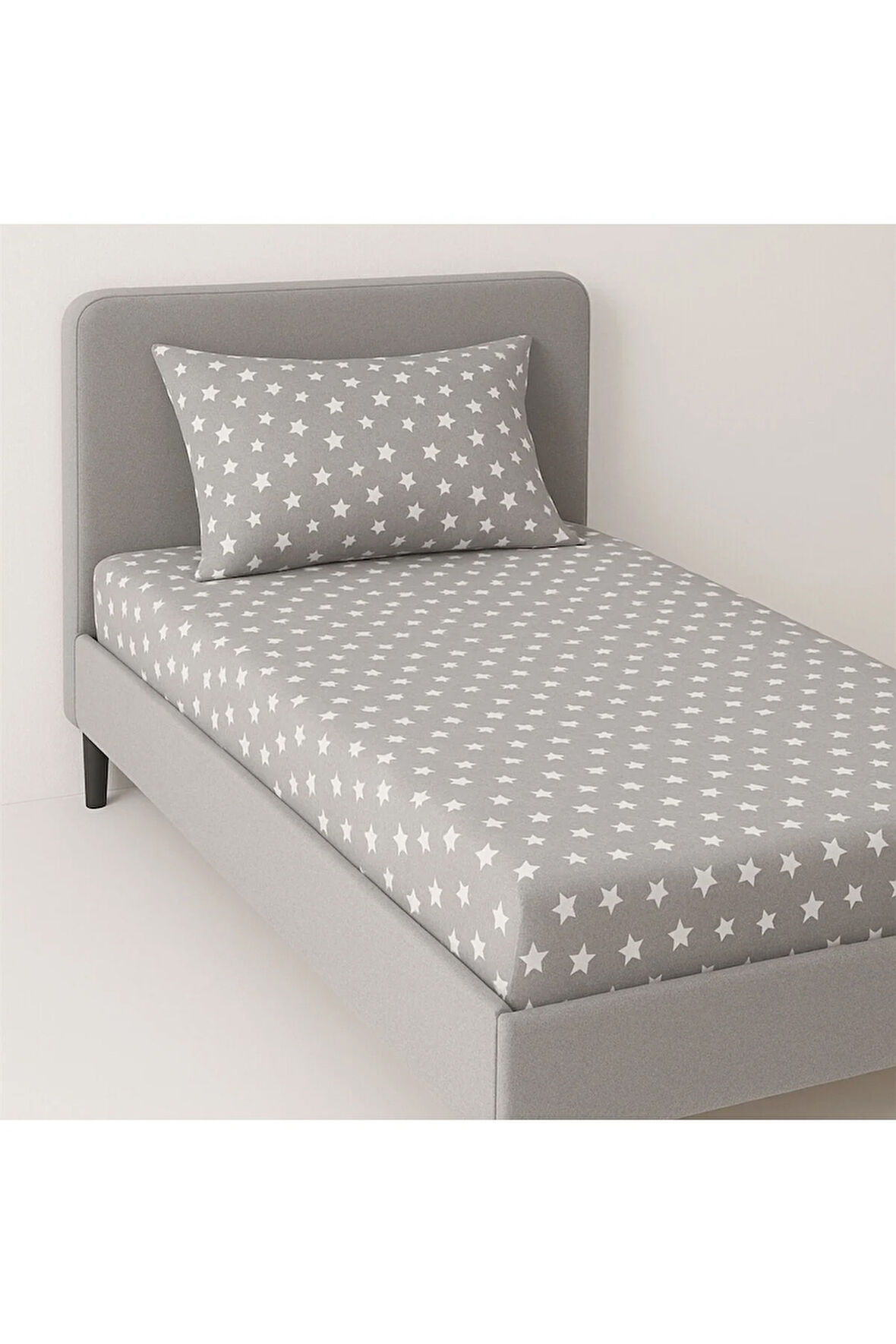 Desenli 90 x 200 cm Gri Yıldız Lastikli Çarşaf ve Yastık Kılıfı