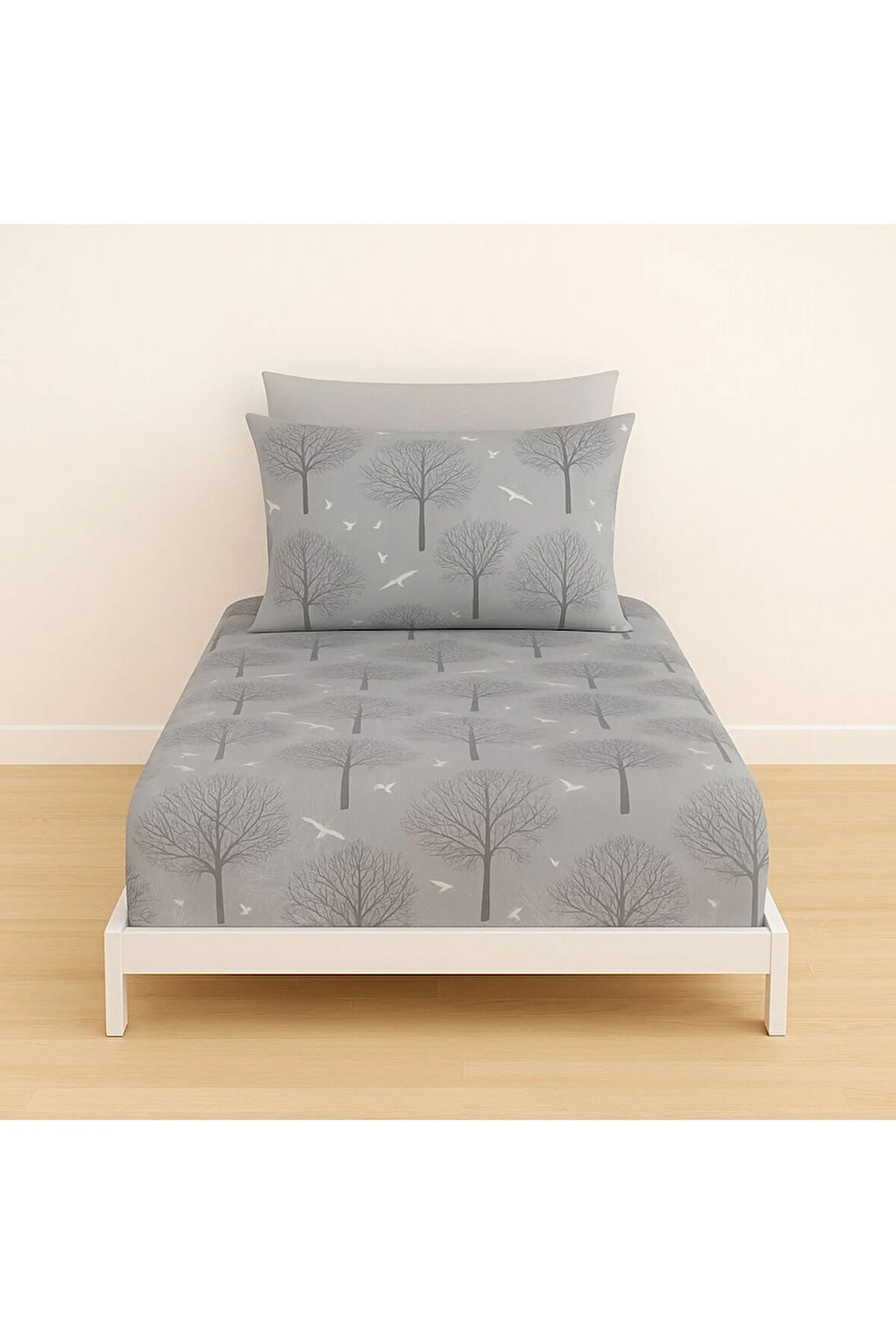 Tek Kişilik Ağaç Desen Lastikli Çarşaf ve Yastık Kılıfı