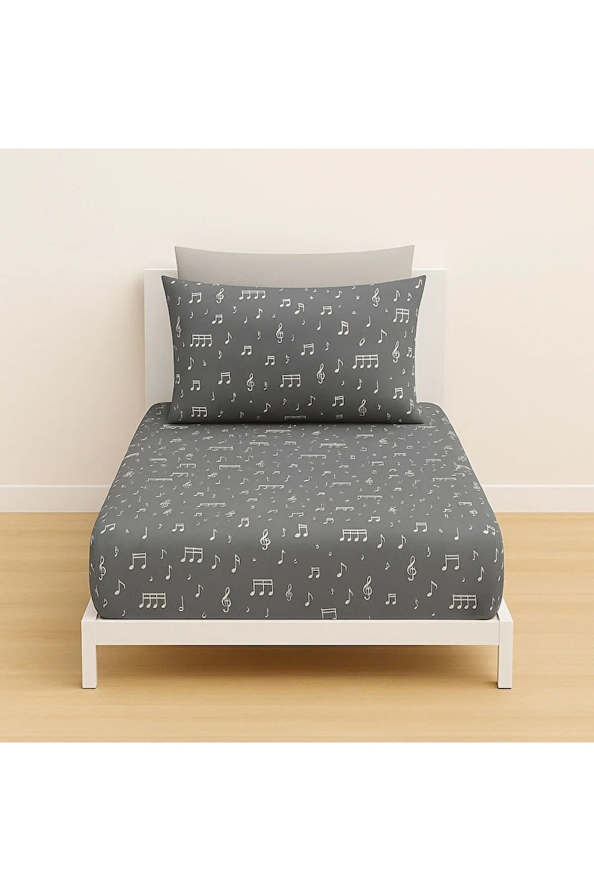 Tek Kişilik Nota Desen Lastikli Çarşaf ve Yastık Kılıfı 120 x 200