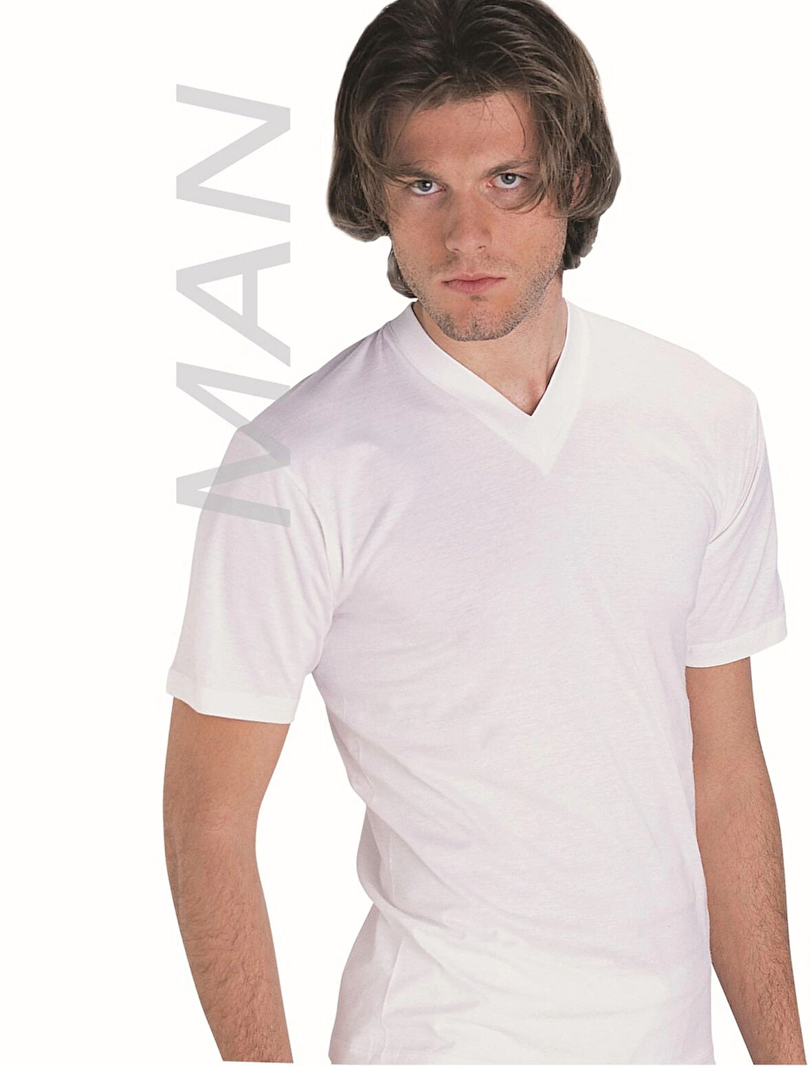 Erkek Beyaz Süprem Yarım Kollu V Yaka % 100 Pamuklu Fanila 3’lü Paket 111-3B