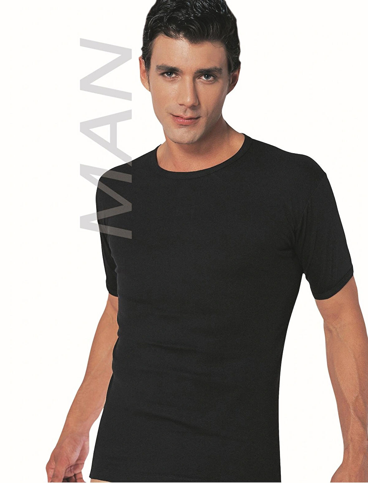 Erkek Siyah Ribana Yarım Kol Atlet % 100 Pamuklu Fanila 3'lü Paket 113-3S