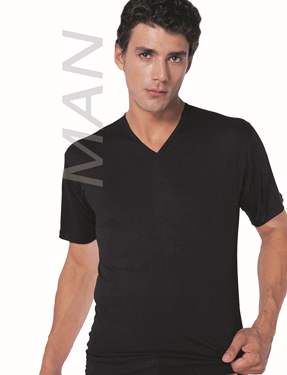 Erkek Siyah V Yaka Ribana Atlet % 100 Pamuklu Fanila Atlet 3'lü Paket 118-3S