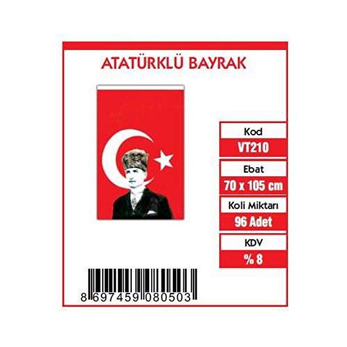 Vatan Bez Bayrak Türk Atalı %100 Polyester 70x105 VT210