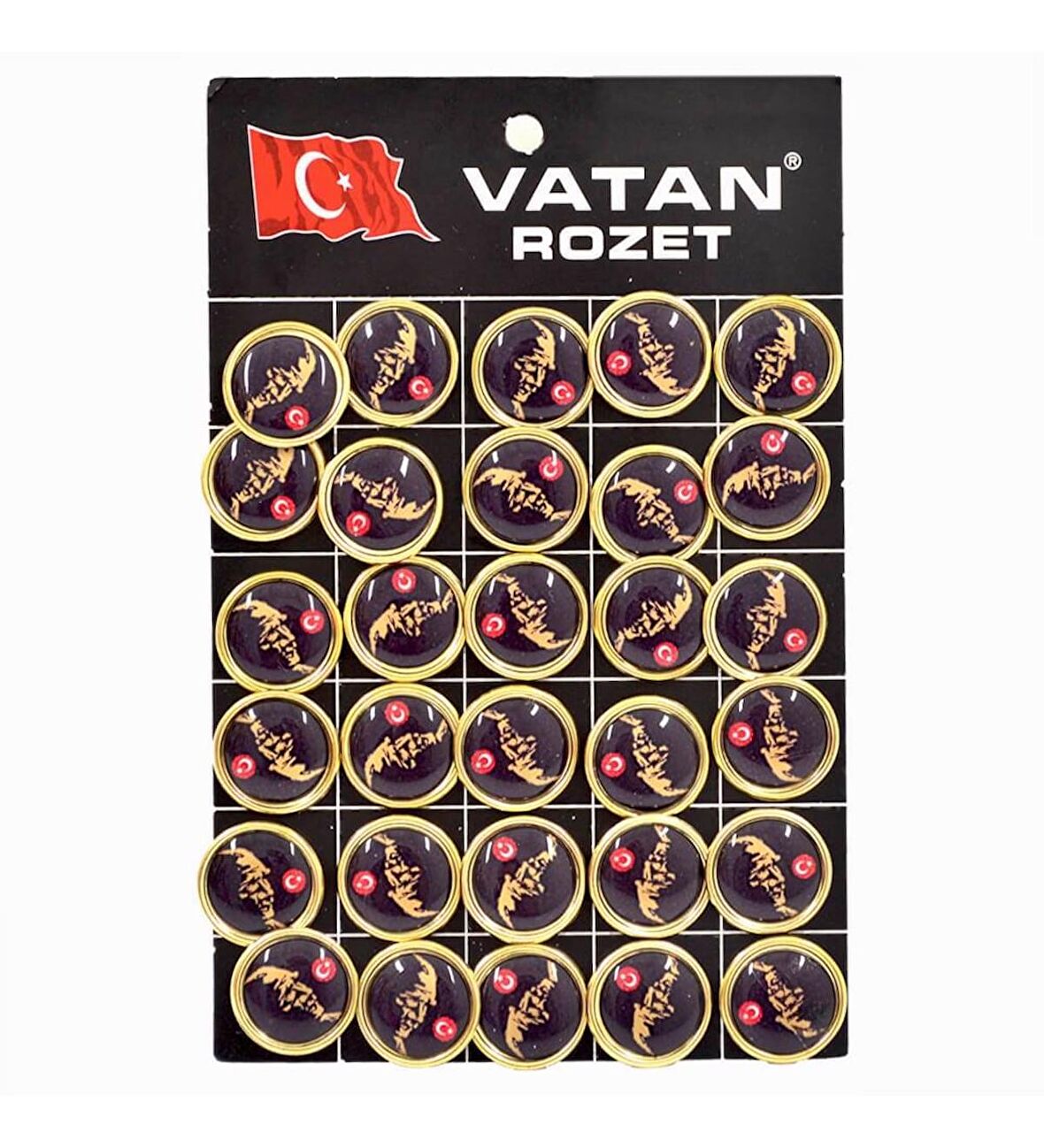 Vatan Rozet Atalı Siyah Baskı Yuvarlak Vt620