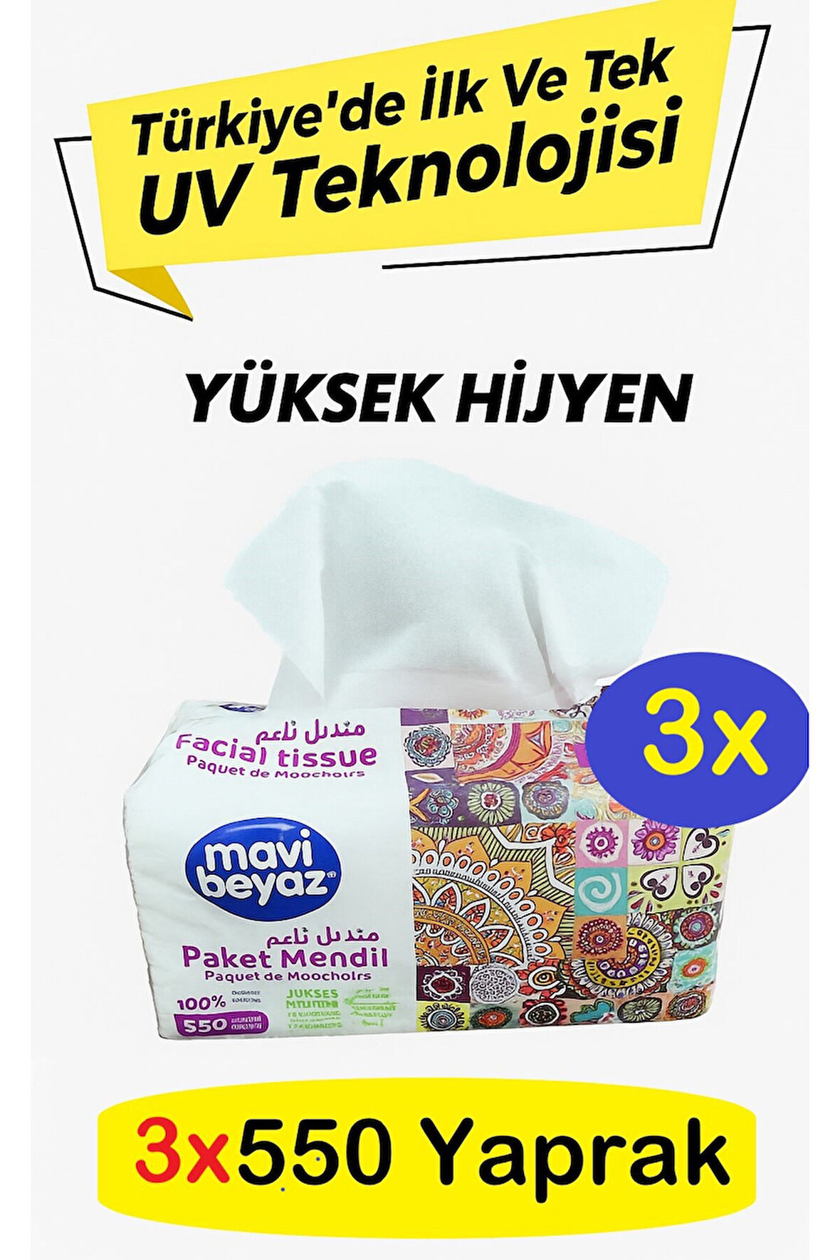 Pratik Paket Çek Kullan Mendil - Peçete 3x550 Yaprak