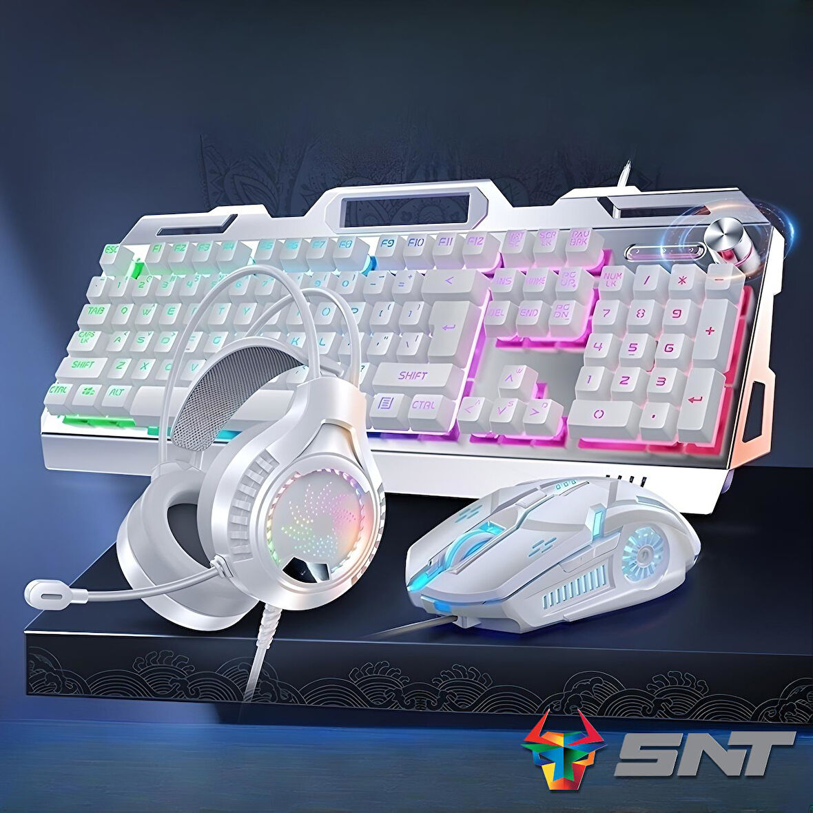 Snt GM-KBH01 Gaming Klavye Mouse Kulaklık Set Beyaz