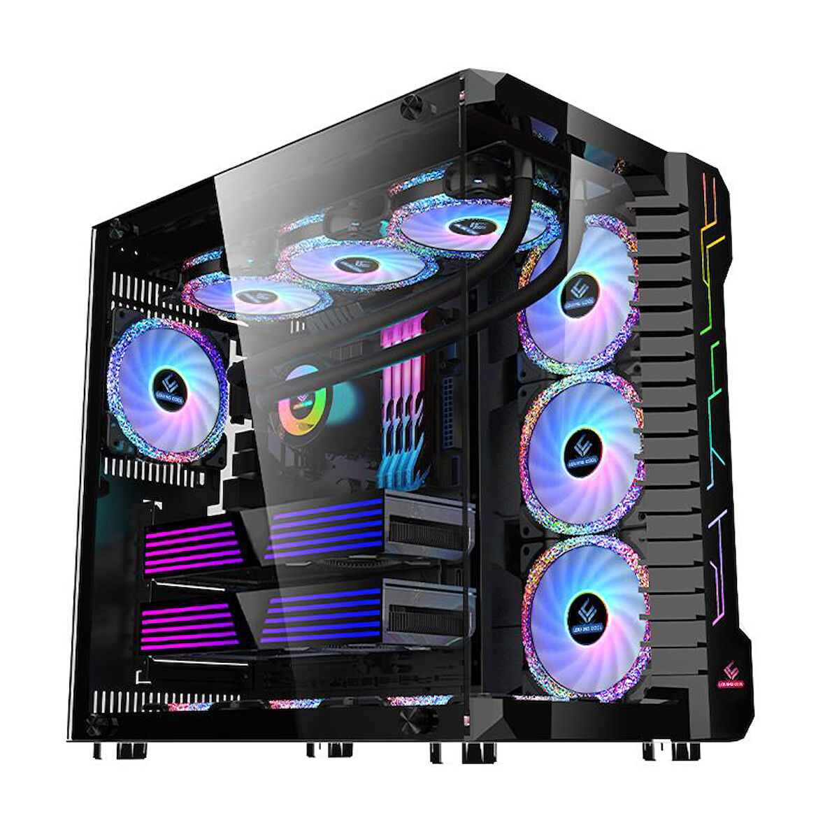 SNT Luobin III Midi Tower Atx Akvaryum 750 Watt 80+ Güç Kaynağı 7x Argb Fan Uzaktan Kumanda Kontroller Siyah Gaming Kasa 