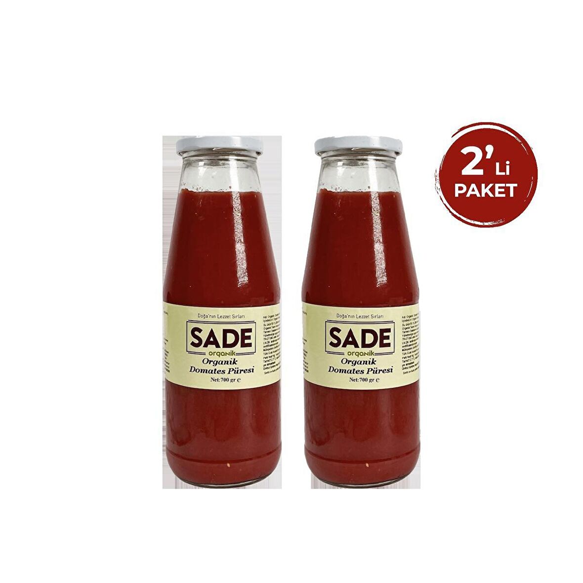 Sade Organik Domates Püresi 680 Gr 2'li Paket (2x680 gr.)