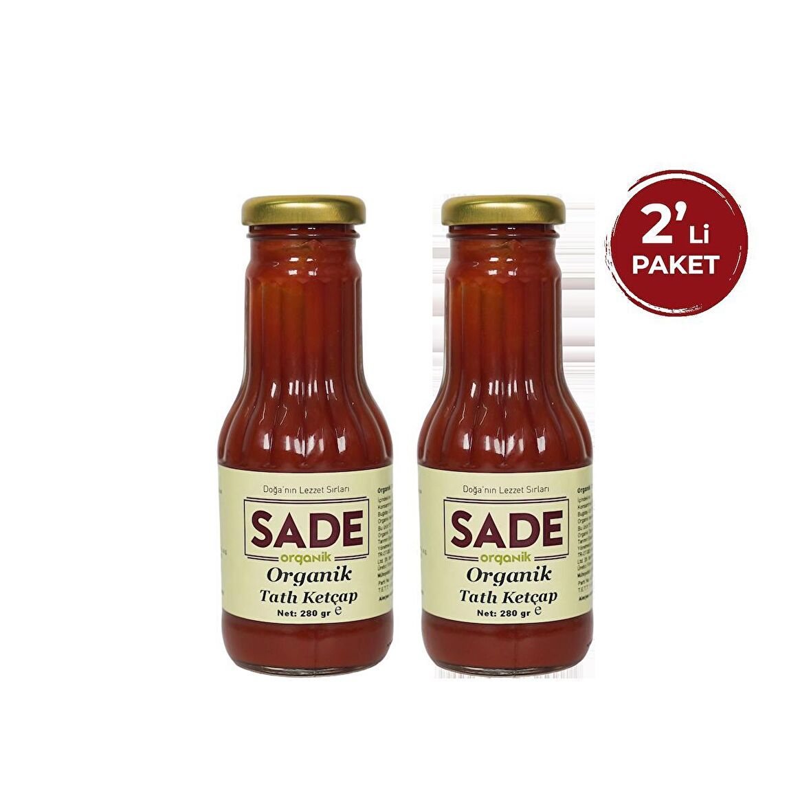 Sade Organik Tatlı Ketçap 2 Adet (2X280GR)