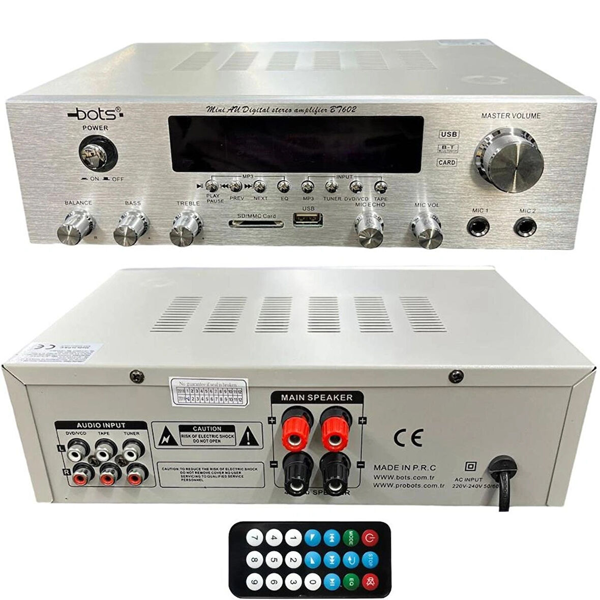 BT-602 80 Watt 2 Bölge 220V Silver Stereo Amfi SD VE USB Girişli AC 220V 20HZ-20KHZ