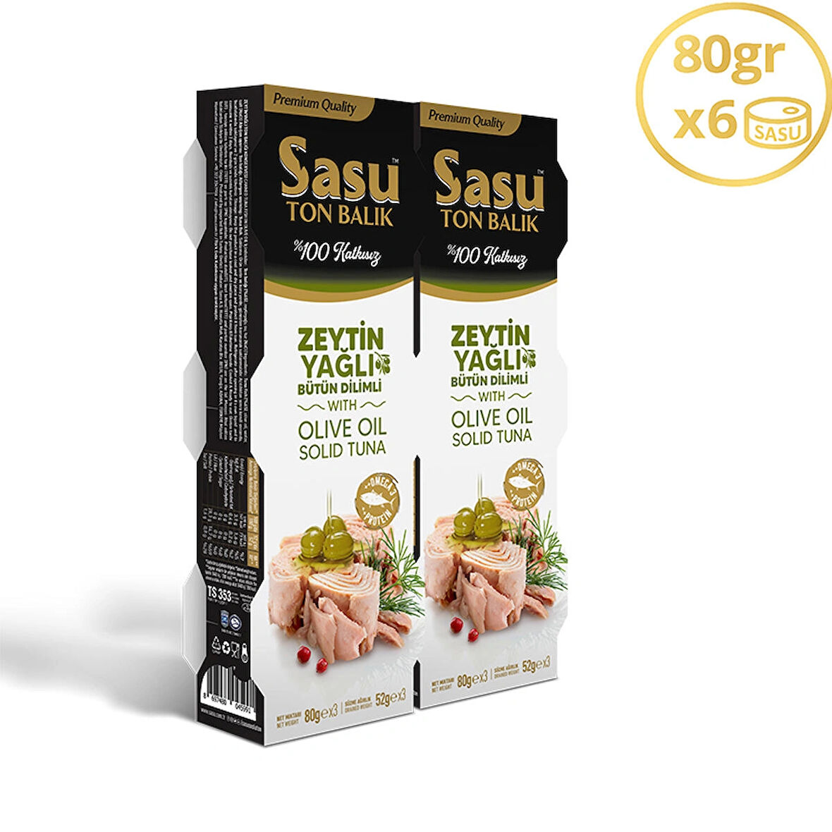 Sasu Zeytinyağlı Ton Balığı 6x80 gr Bütün Dilim