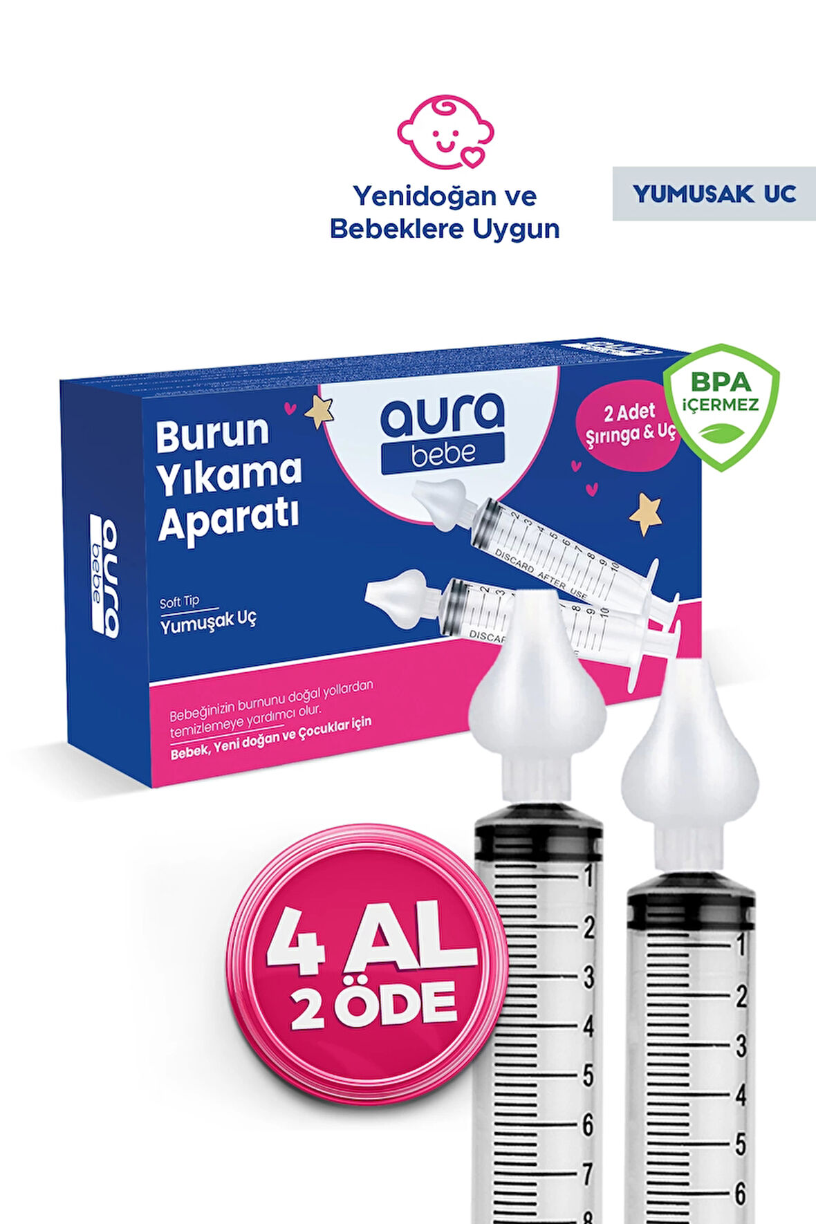 Bebek Burun Yıkama Enjektörü 2'li Nazal Aspiratör Şırınga Temizleme Aparatı