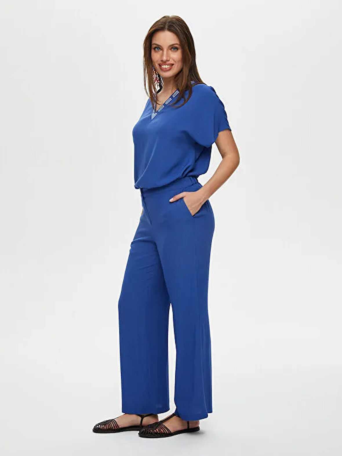 Beli Lastikli Straight Fit Viskon Krinkıl Pantolon S25PNT024
