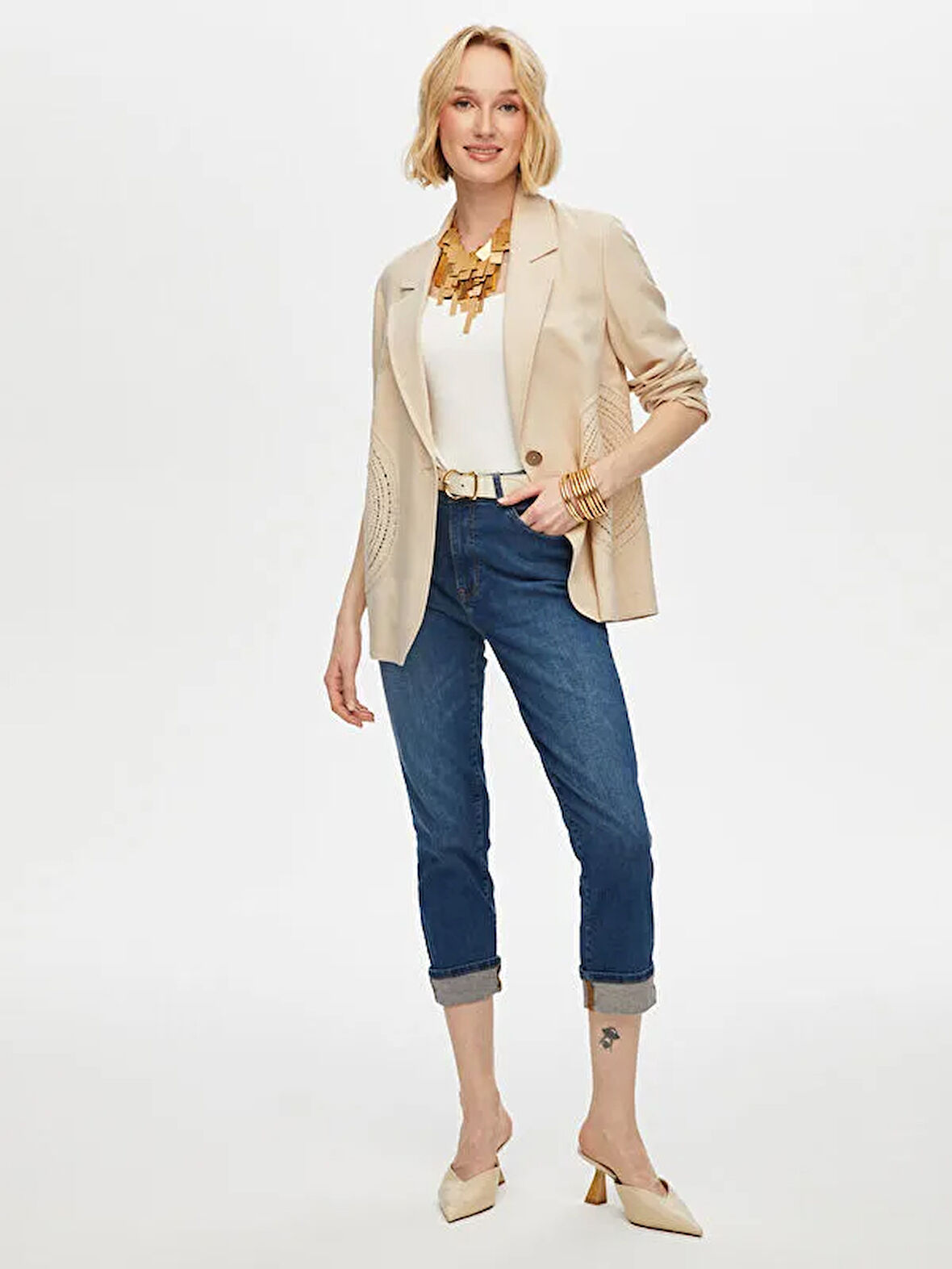 Kroşe Dantel Garnili Keten Karışımlı Ceket S25CKT026