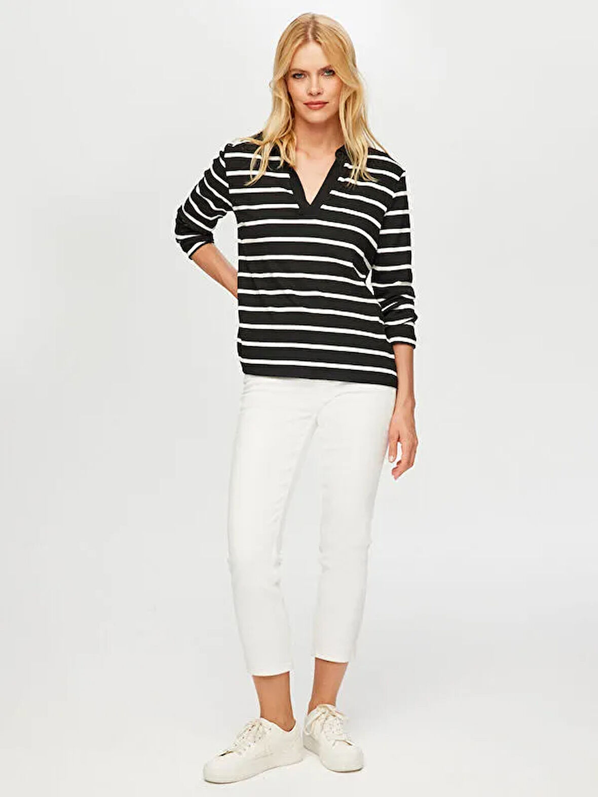 Kendinden Çizgili Uzun Kol Kaşkorse T-Shirt S25TSH090