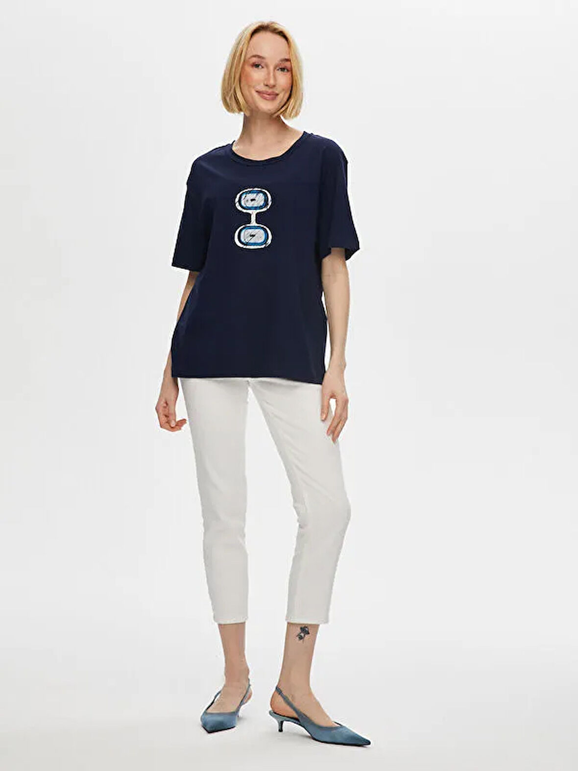 Önü Nazar Boncuğu Baskılı Yuvarlak Yaka Pamuklu T-Shirt S25TSH093