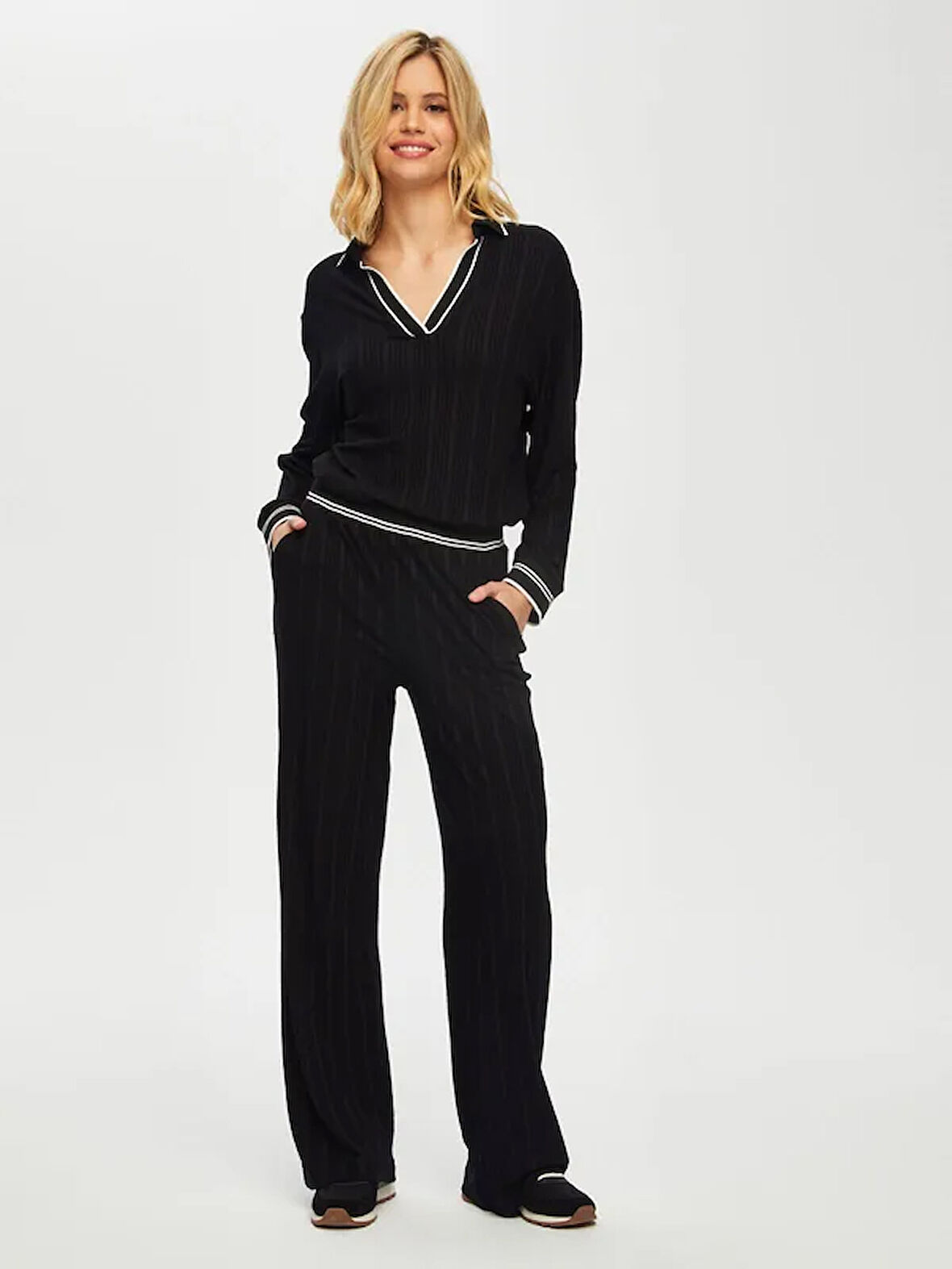 Relax Çizgili Ribana Detaylı Wide Leg Örme Pantolon 69500