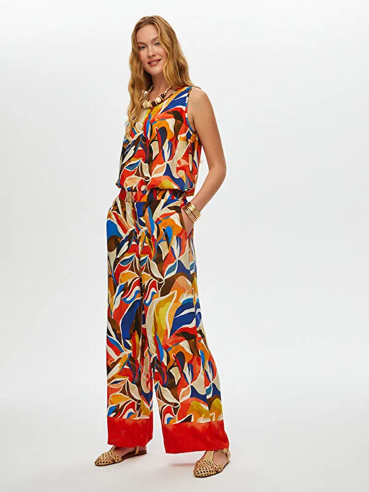 Eteği Sulu Soyut Desen Wide Leg Fit Pantolon S25PNT031