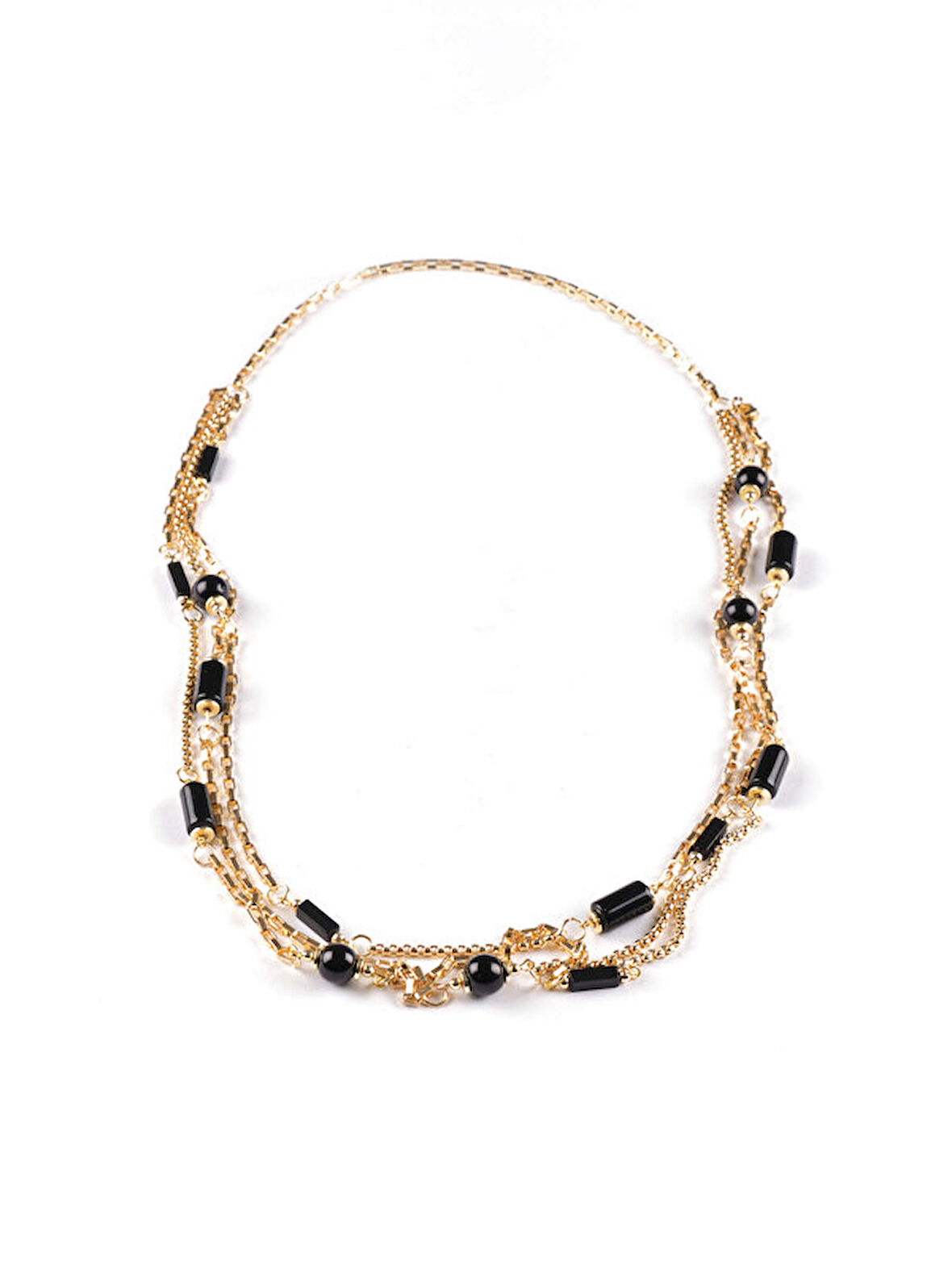 Gold Zincirli Siyah Taşlı Kolye S25KLY001