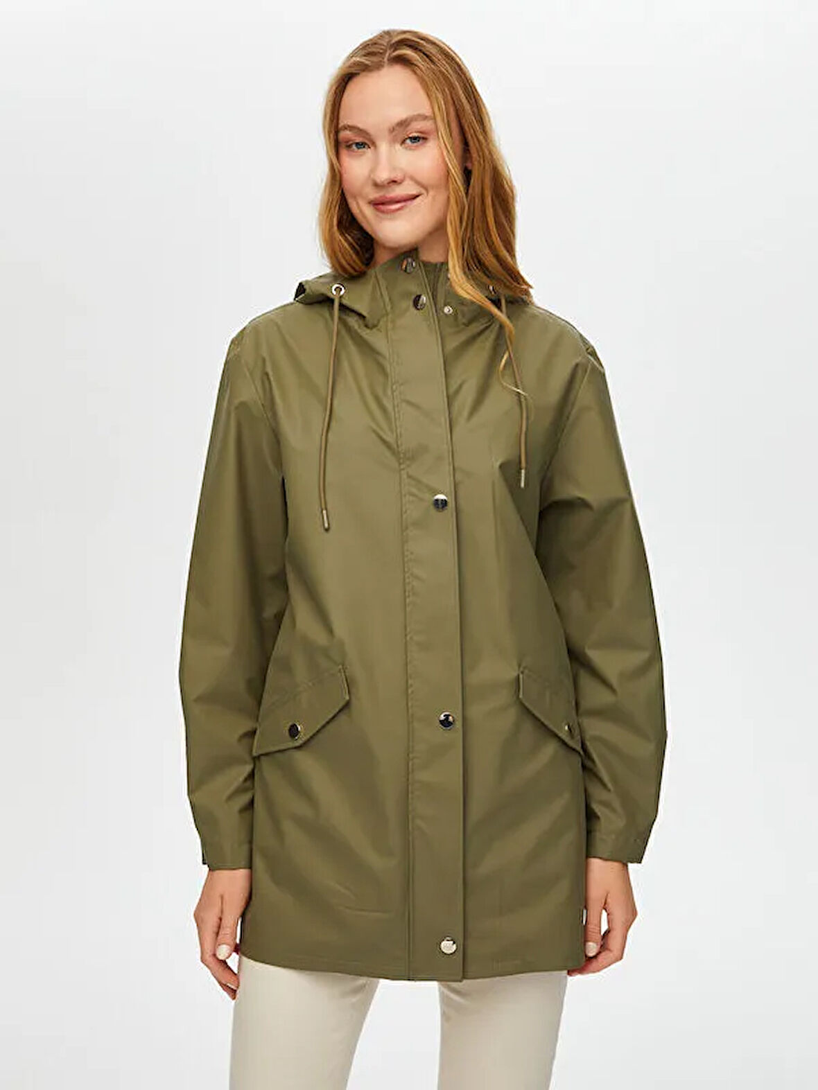 Astarsız Kapişonlu Yağmurluk Trençkot S25TNC003