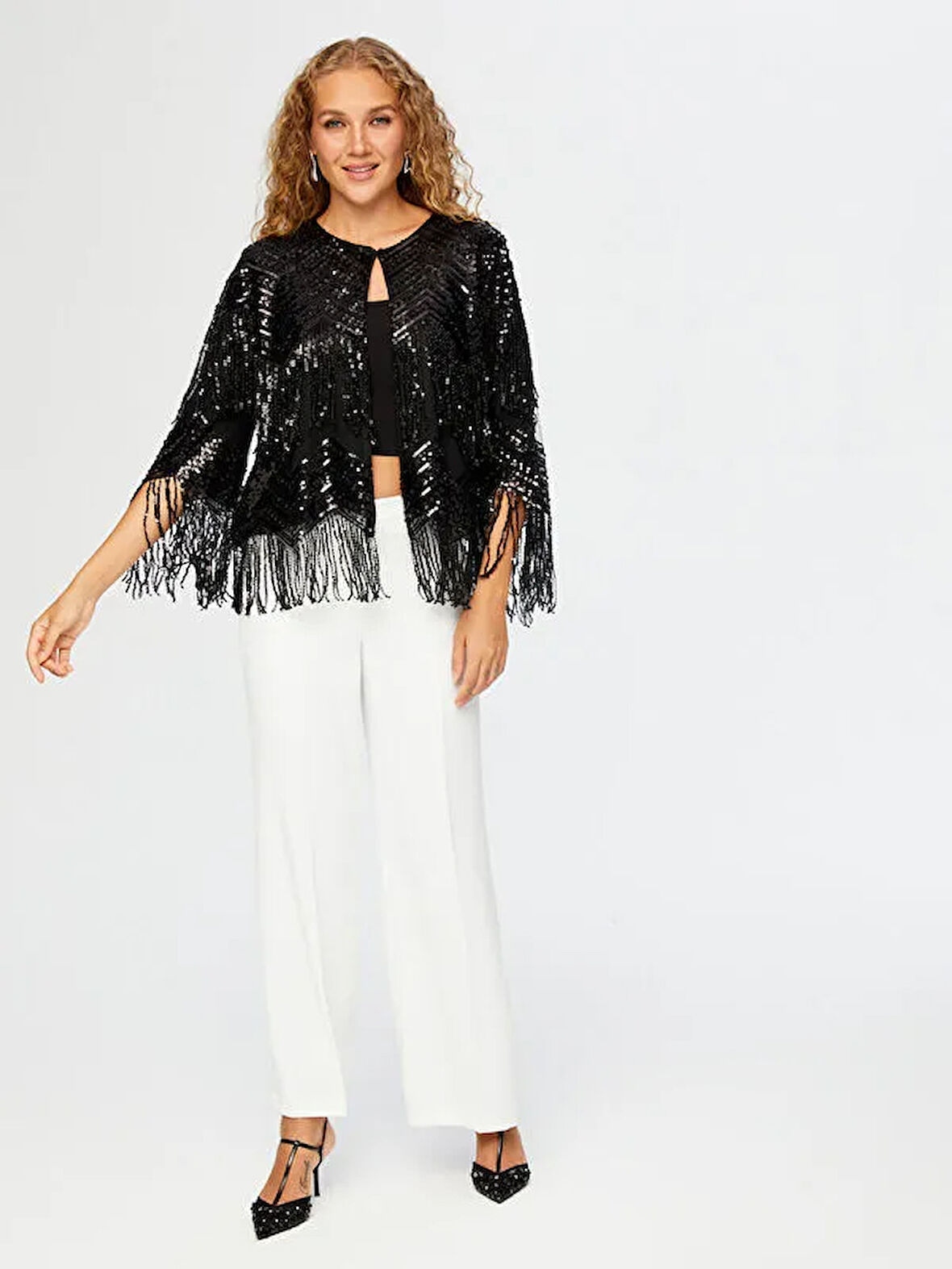 Saçaklı Payetli Abiye Ceket W26CKT001