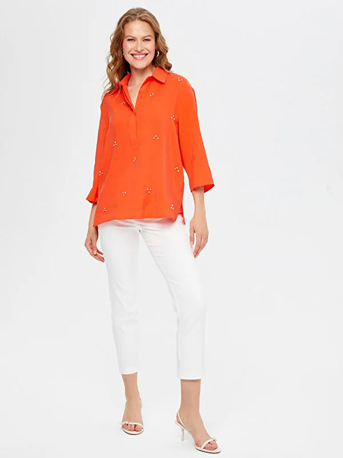 Yarım Patlı Taş Detaylı 3/4 Kol Modallı Bluz S25BLZ013