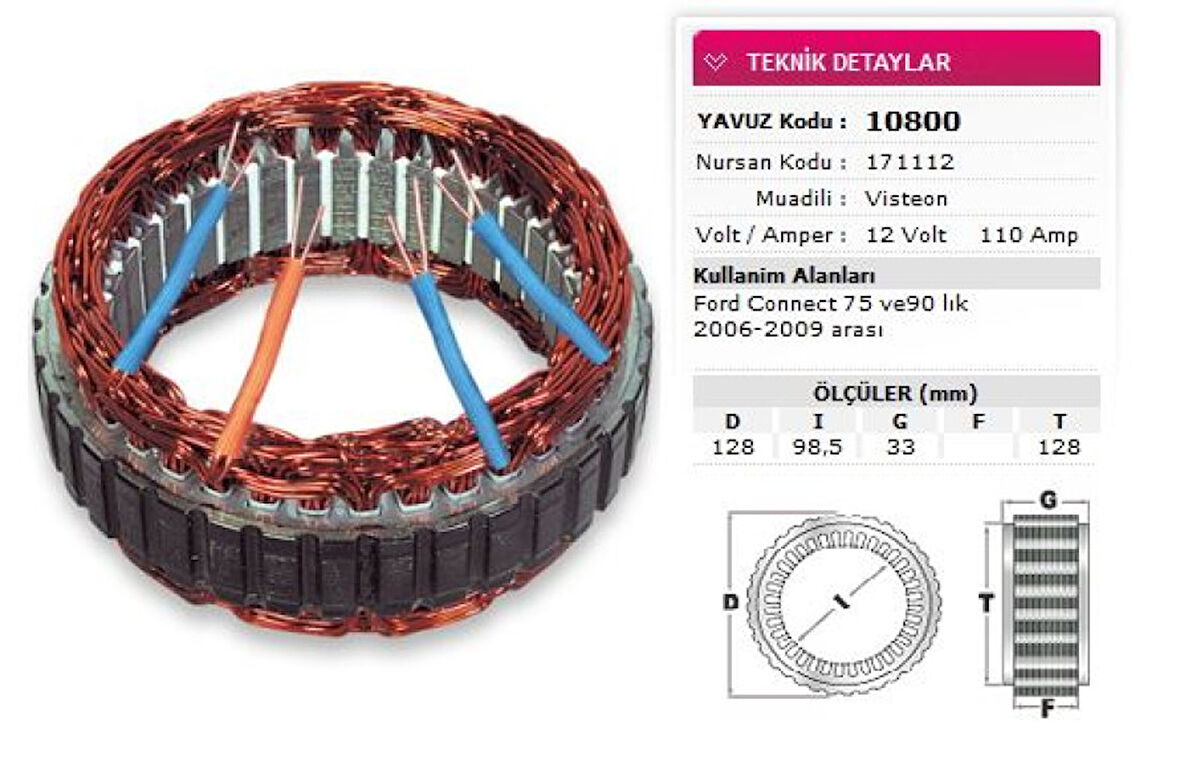 Ford Stator Visteon Tip 12v 110a Ford Connect 75 Ve 90 Lik 2006 İle 2011 Aralıgı Nursan 171112 - Yavuz 10 800